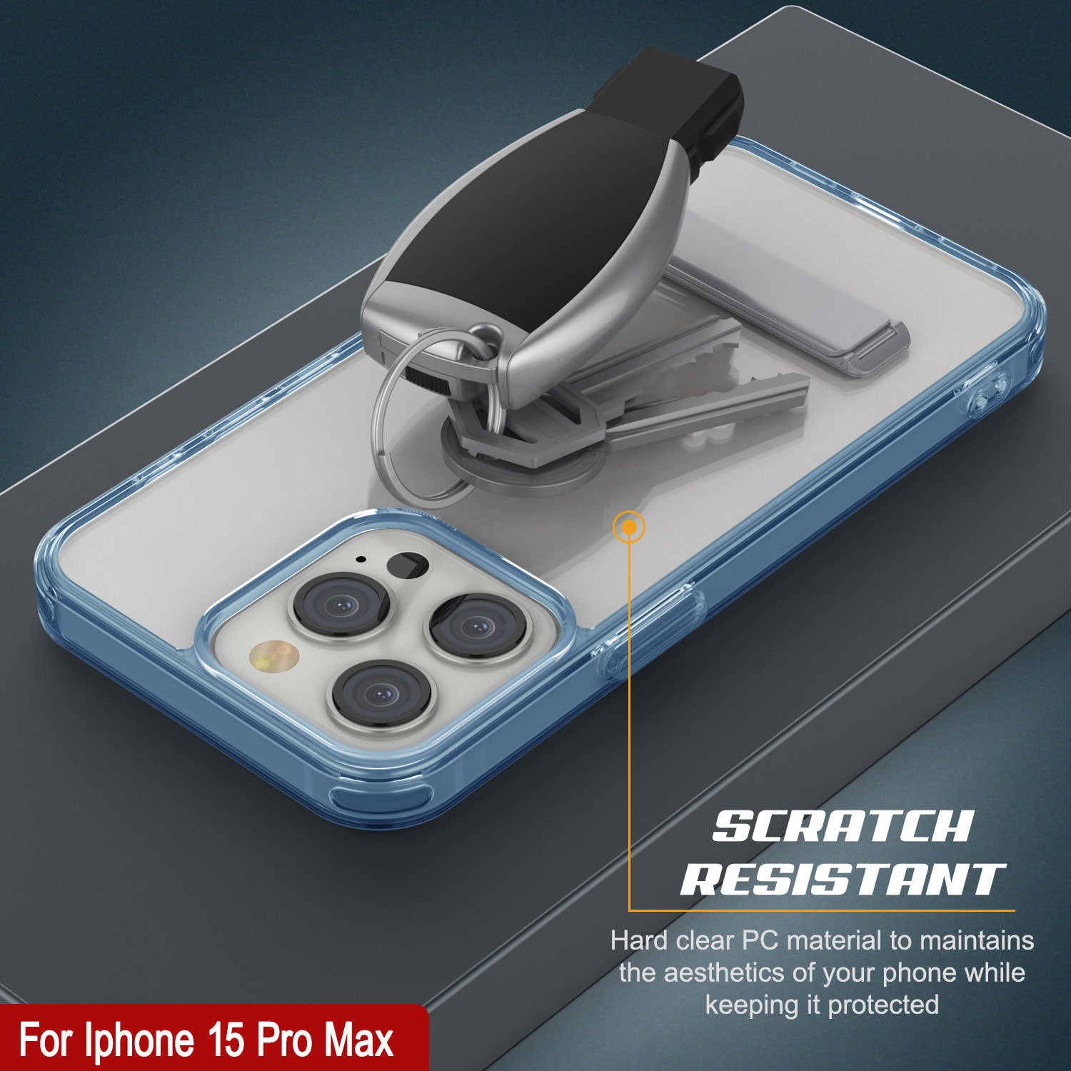 Punkcase iPhone 15 Pro Max Case with Kickstand [Crystal Kickstand Series] [Slim Fit] [Blue]