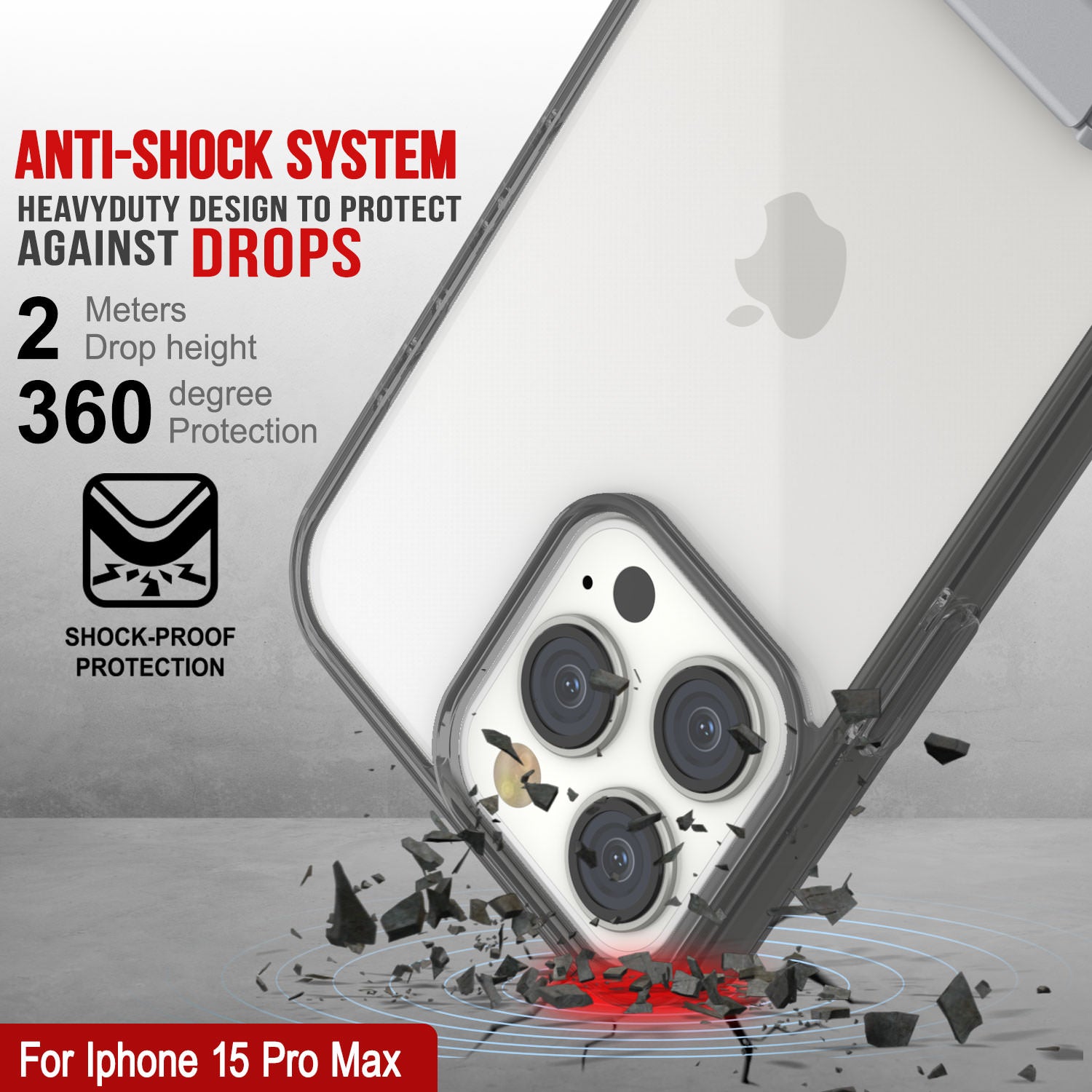 Punkcase iPhone 15 Pro Max Case with Kickstand [Crystal Kickstand Series] [Slim Fit] [Black]