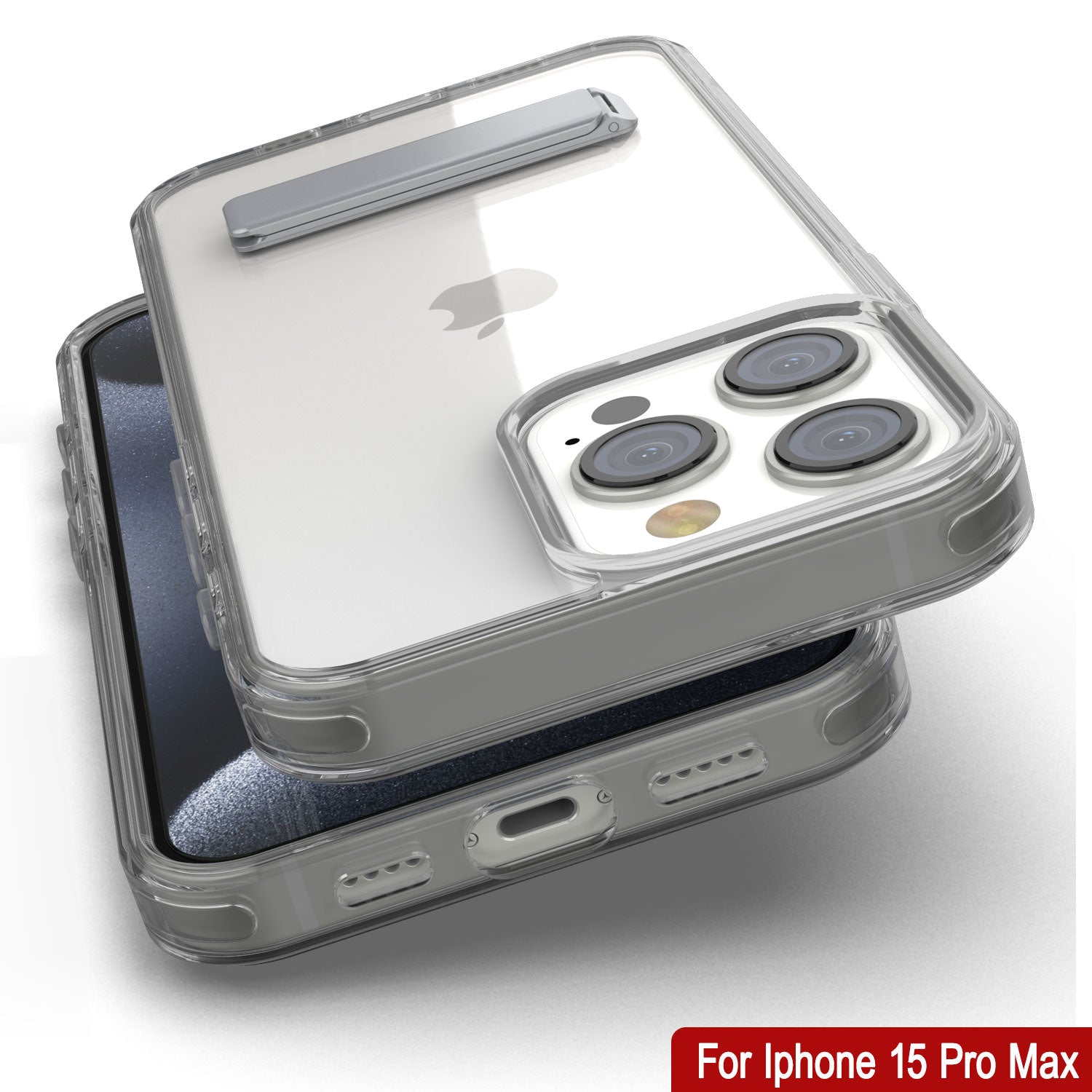 Punkcase iPhone 15 Pro Max Case with Kickstand [Crystal Kickstand Series] [Slim Fit] [Grey]