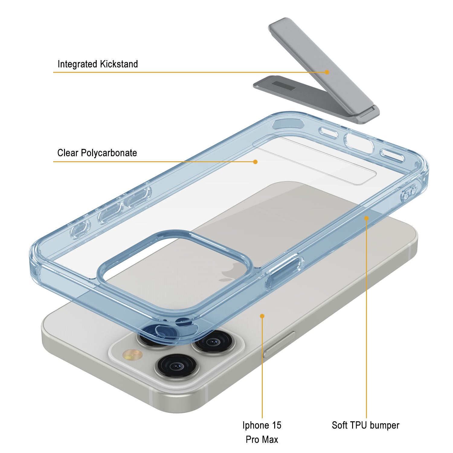 Punkcase iPhone 15 Pro Max Case with Kickstand [Crystal Kickstand Series] [Slim Fit] [Blue]