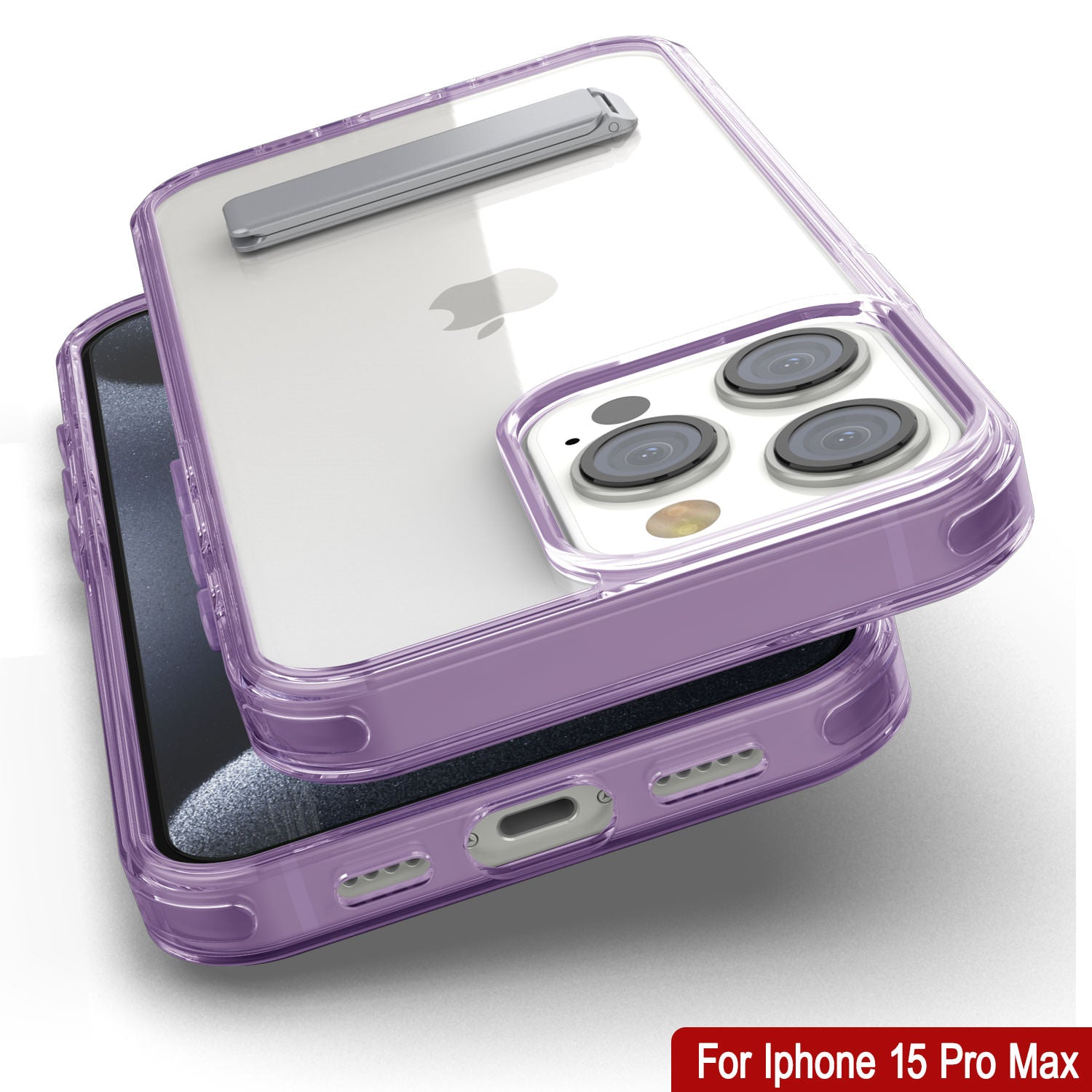 Punkcase iPhone 15 Pro Max Case with Kickstand [Crystal Kickstand Series] [Slim Fit] [Purple]
