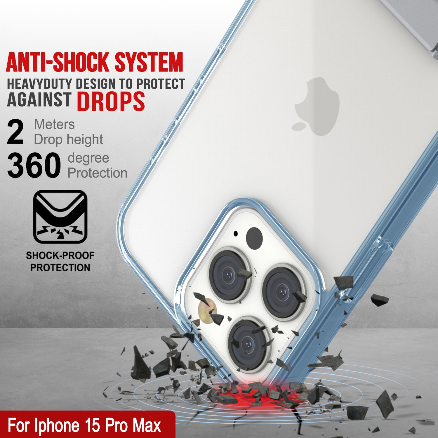 Punkcase iPhone 15 Pro Max Case with Kickstand [Crystal Kickstand Series] [Slim Fit] [Blue]