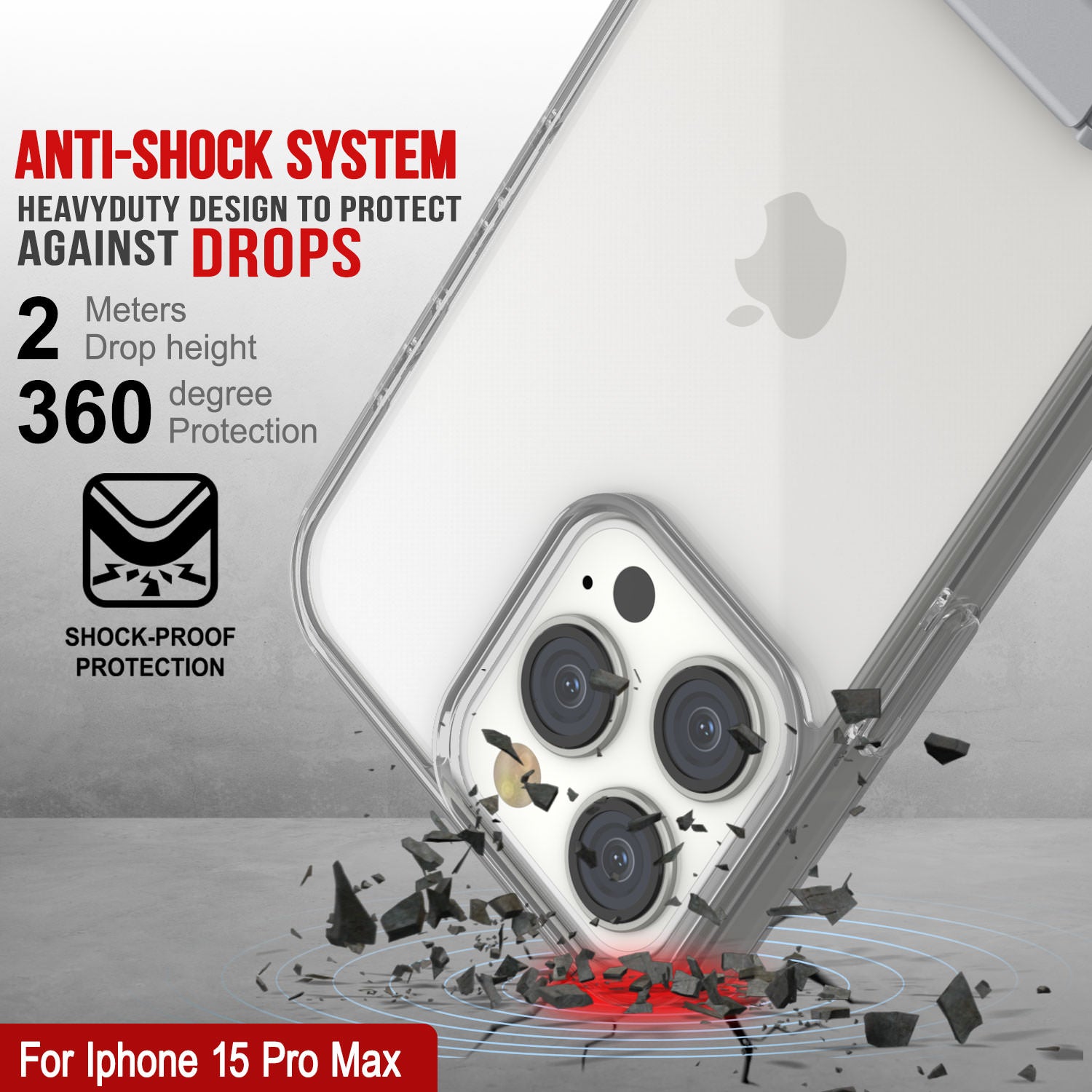 Punkcase iPhone 15 Pro Max Case with Kickstand [Crystal Kickstand Series] [Slim Fit] [Grey]