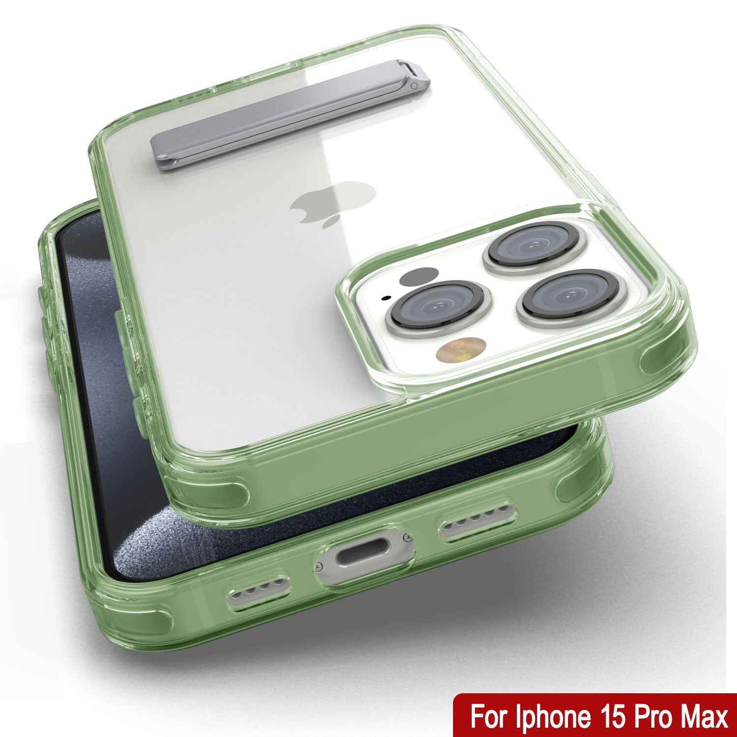 Punkcase iPhone 15 Pro Max Case with Kickstand [Crystal Kickstand Series] [Slim Fit] [Green]