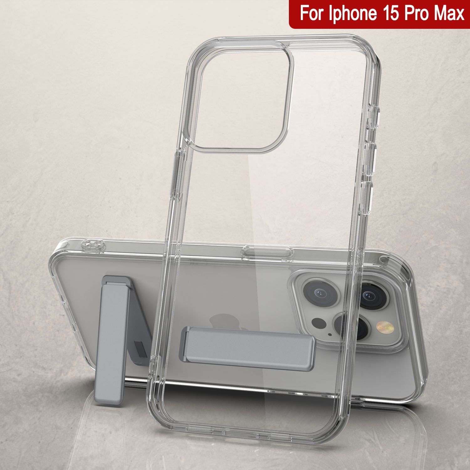 Punkcase iPhone 15 Pro Max Case with Kickstand [Crystal Kickstand Series] [Slim Fit] [Clear]