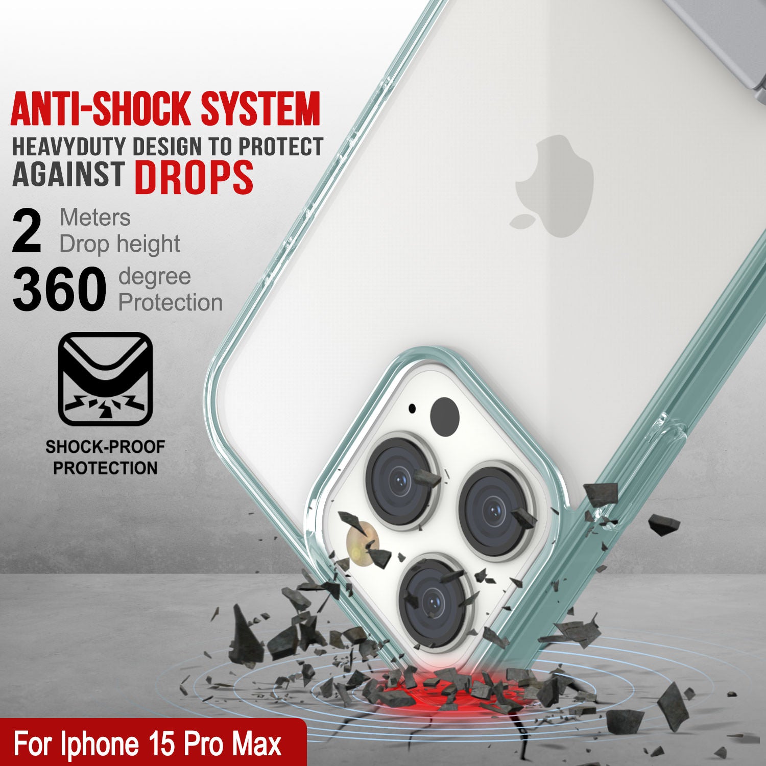 Punkcase iPhone 15 Pro Max Case with Kickstand [Crystal Kickstand Series] [Slim Fit] [Teal]