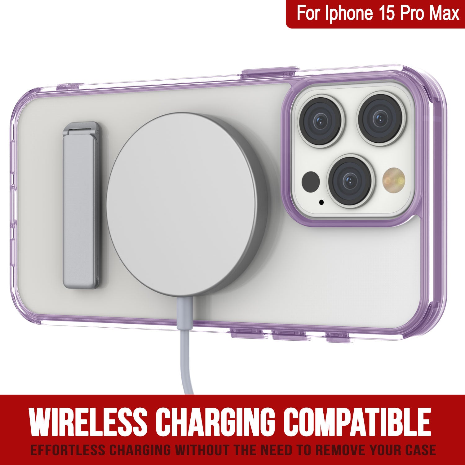 Punkcase iPhone 15 Pro Max Case with Kickstand [Crystal Kickstand Series] [Slim Fit] [Purple]