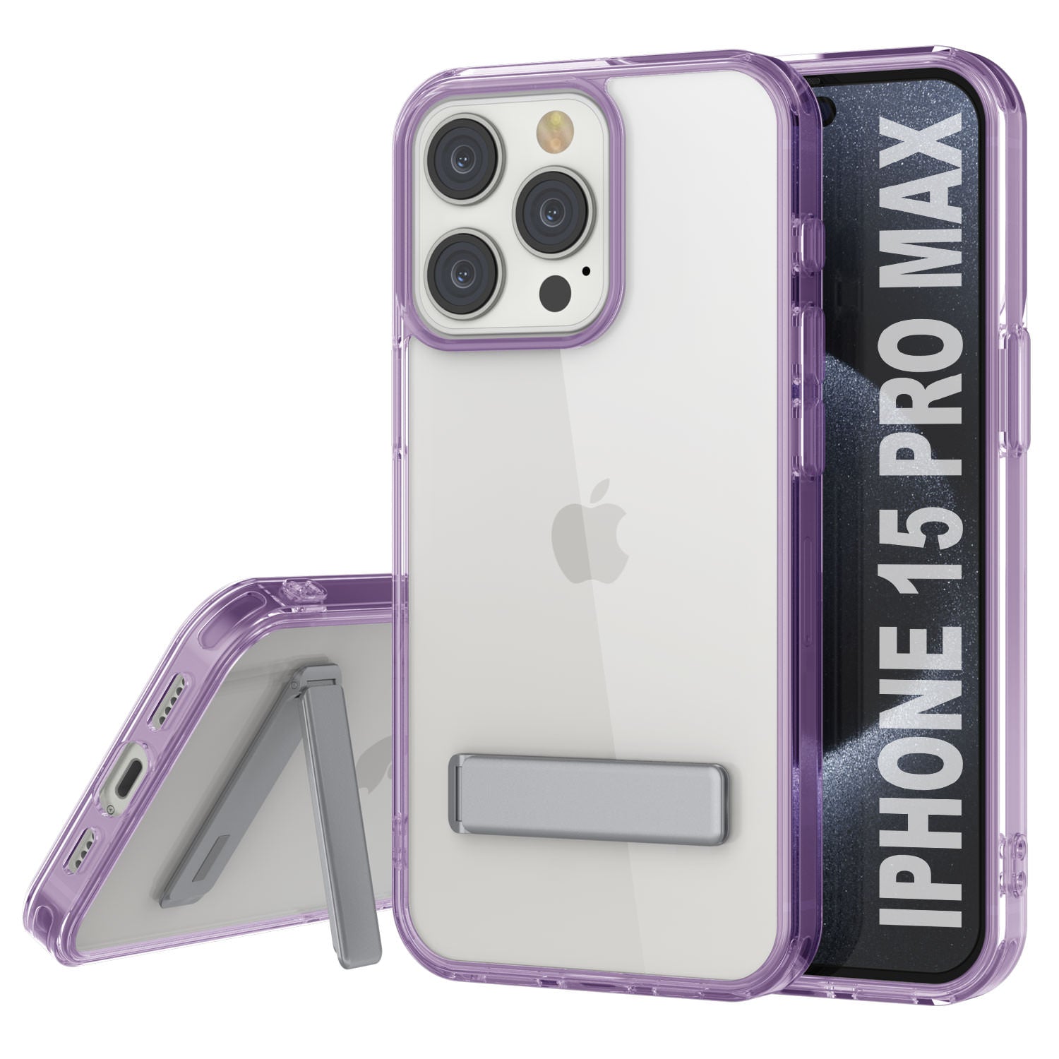 Punkcase iPhone 15 Pro Max Case with Kickstand [Crystal Kickstand Series] [Slim Fit] [Purple]