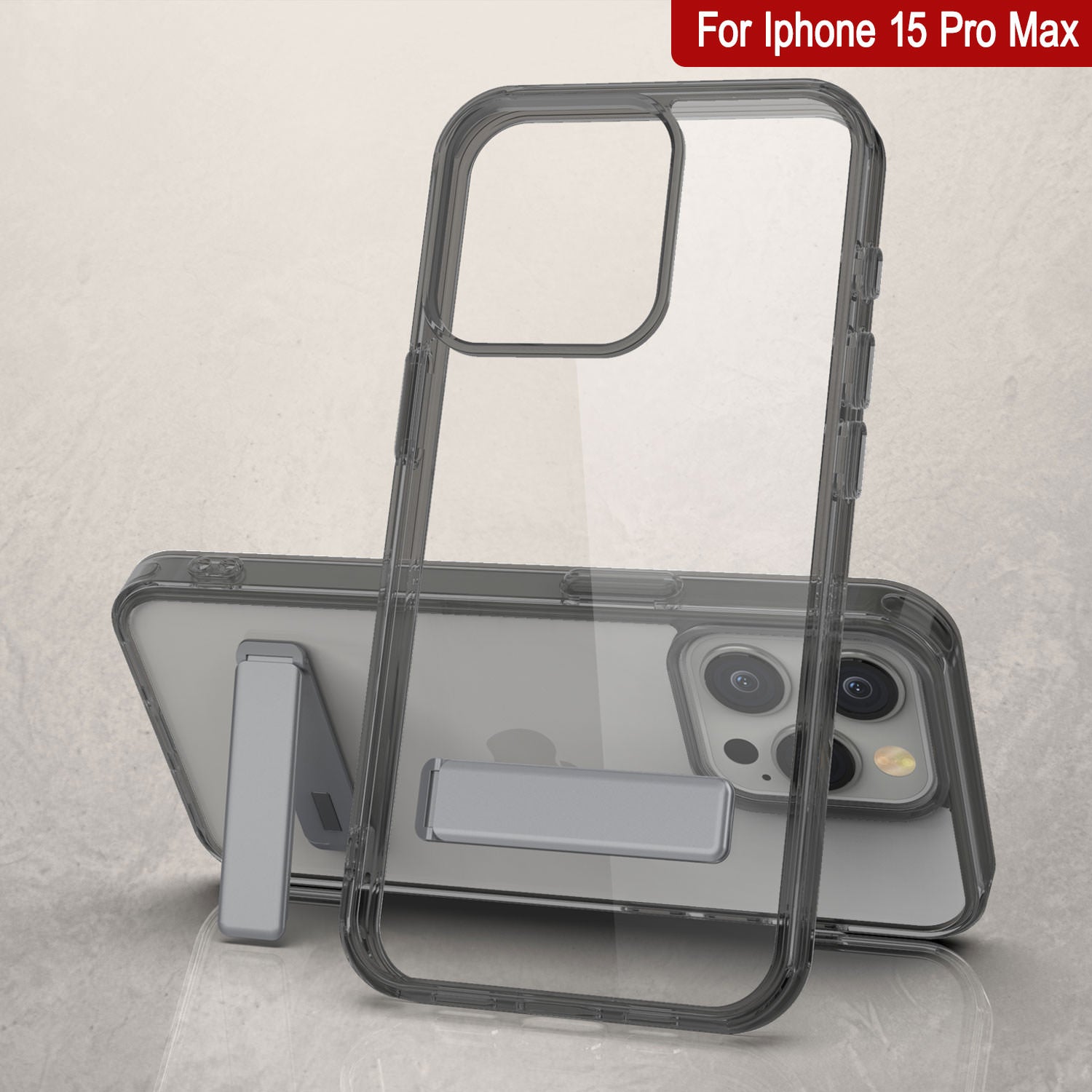 Punkcase iPhone 15 Pro Max Case with Kickstand [Crystal Kickstand Series] [Slim Fit] [Black]