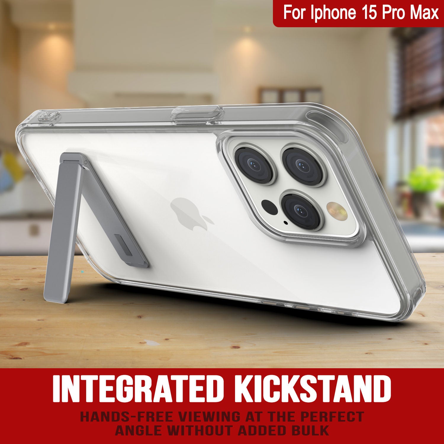 Punkcase iPhone 15 Pro Max Case with Kickstand [Crystal Kickstand Series] [Slim Fit] [Grey]