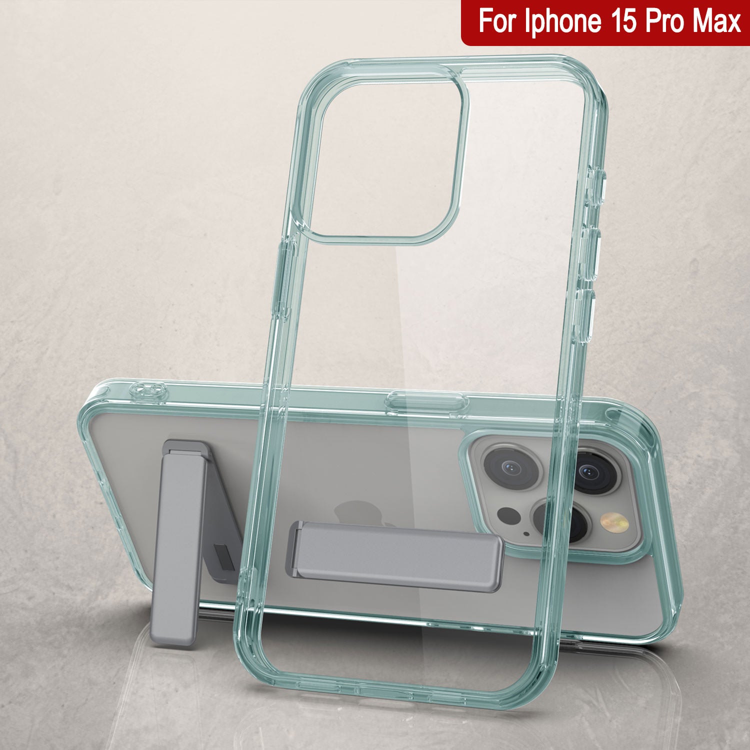 Punkcase iPhone 15 Pro Max Case with Kickstand [Crystal Kickstand Series] [Slim Fit] [Teal]