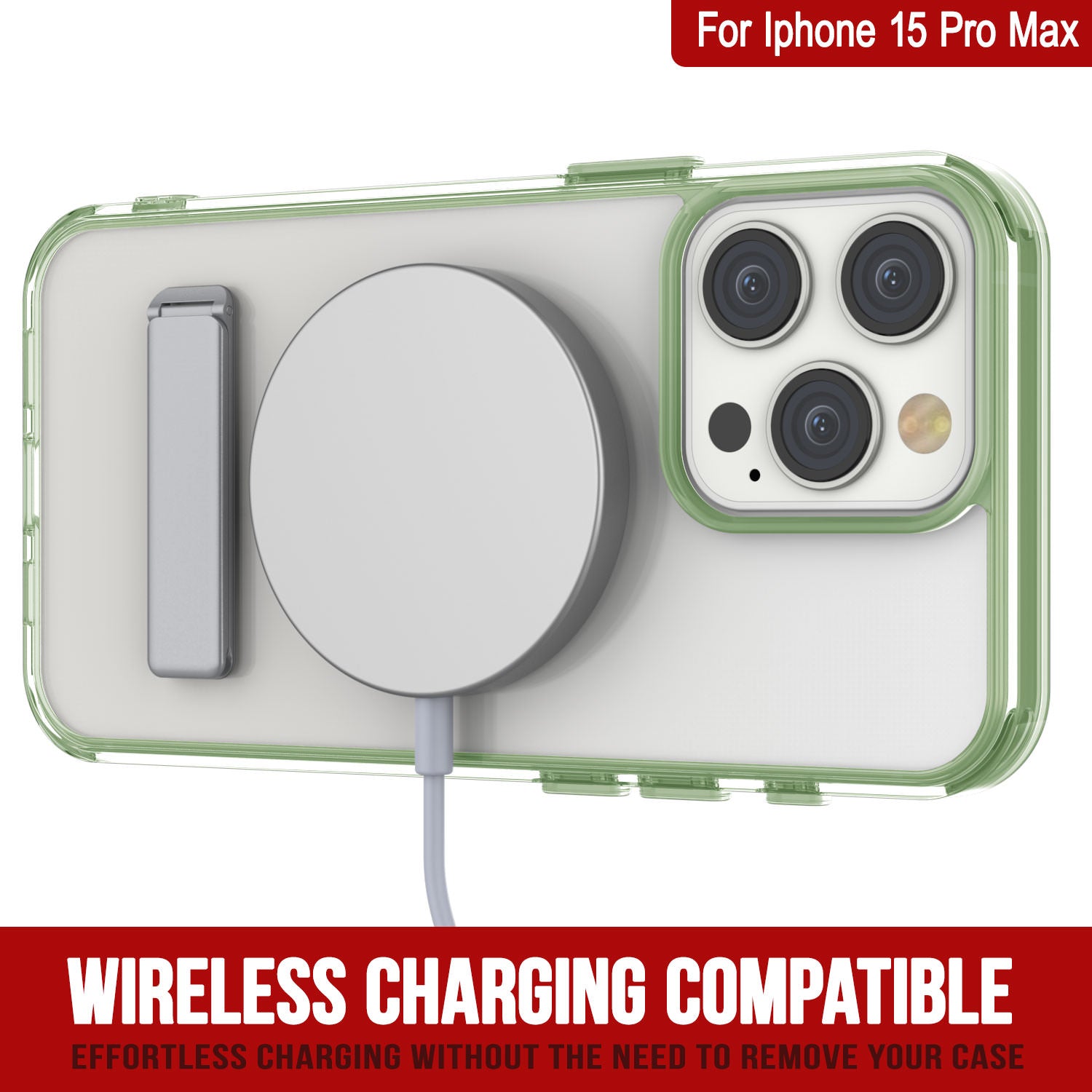 Punkcase iPhone 15 Pro Max Case with Kickstand [Crystal Kickstand Series] [Slim Fit] [Green]