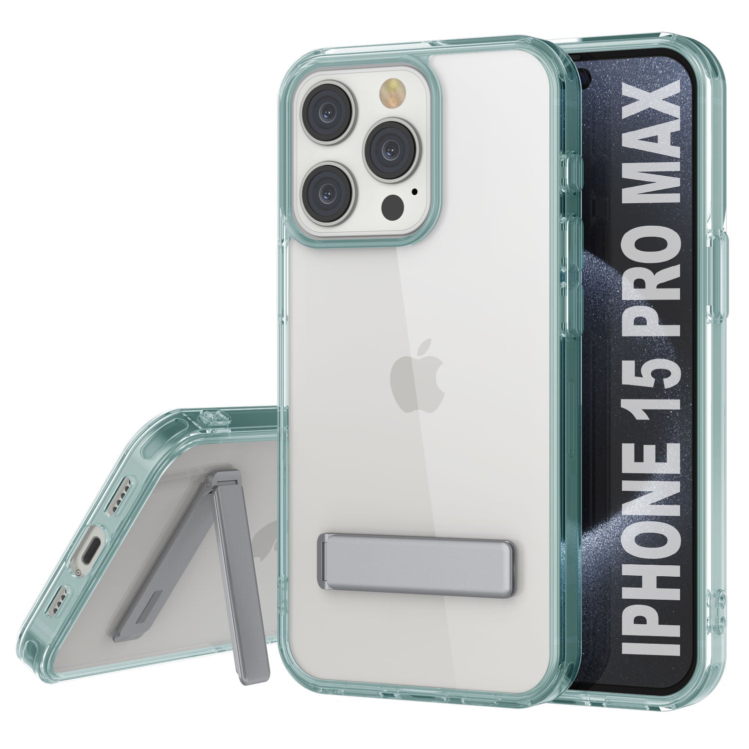 Punkcase iPhone 15 Pro Max Case with Kickstand [Crystal Kickstand Series] [Slim Fit] [Teal]