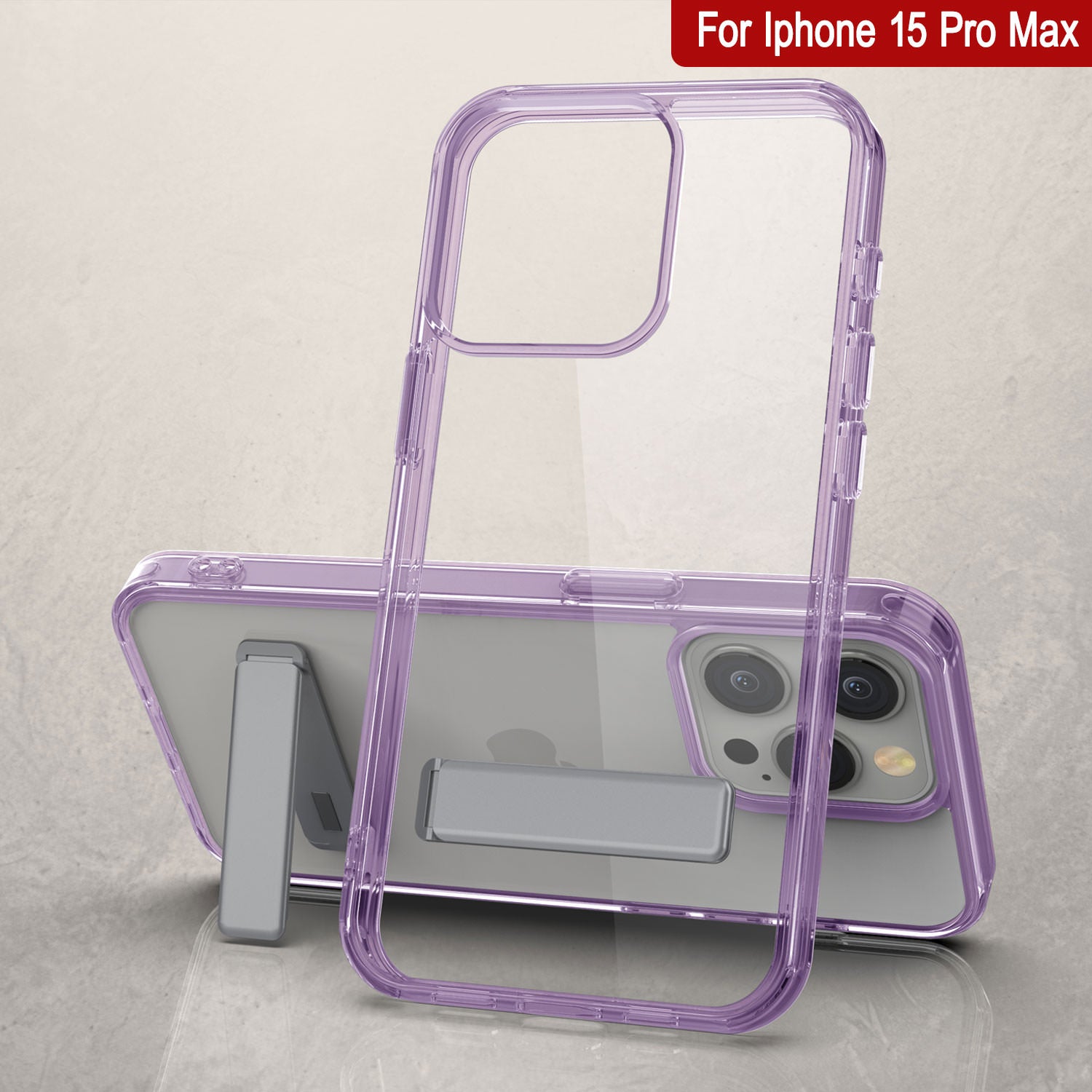 Punkcase iPhone 15 Pro Max Case with Kickstand [Crystal Kickstand Series] [Slim Fit] [Purple]