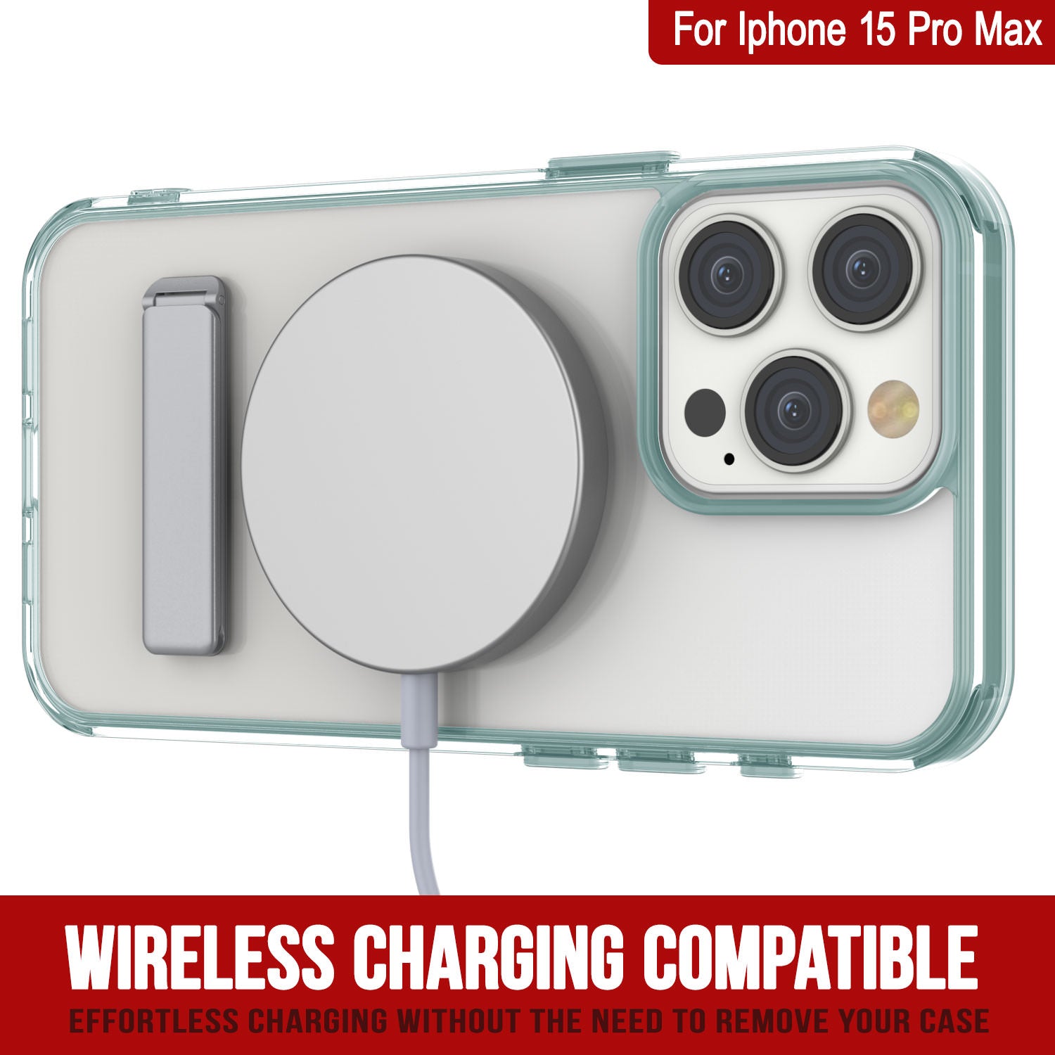 Punkcase iPhone 15 Pro Max Case with Kickstand [Crystal Kickstand Series] [Slim Fit] [Teal]