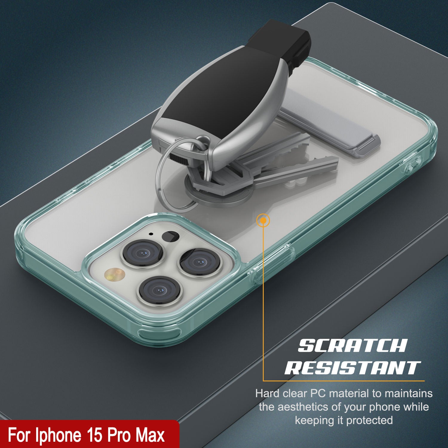 Punkcase iPhone 15 Pro Max Case with Kickstand [Crystal Kickstand Series] [Slim Fit] [Teal]