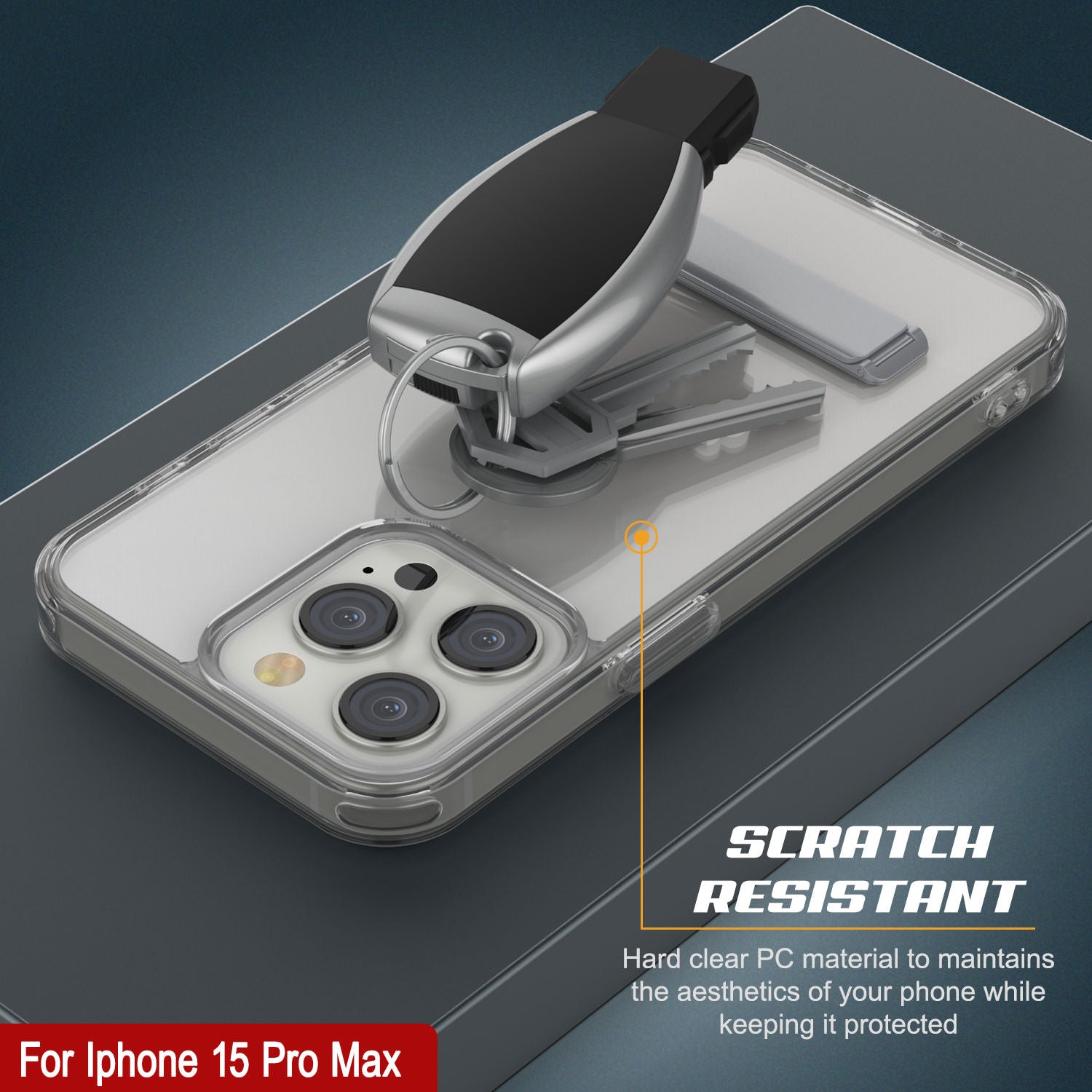 Punkcase iPhone 15 Pro Max Case with Kickstand [Crystal Kickstand Series] [Slim Fit] [Grey]