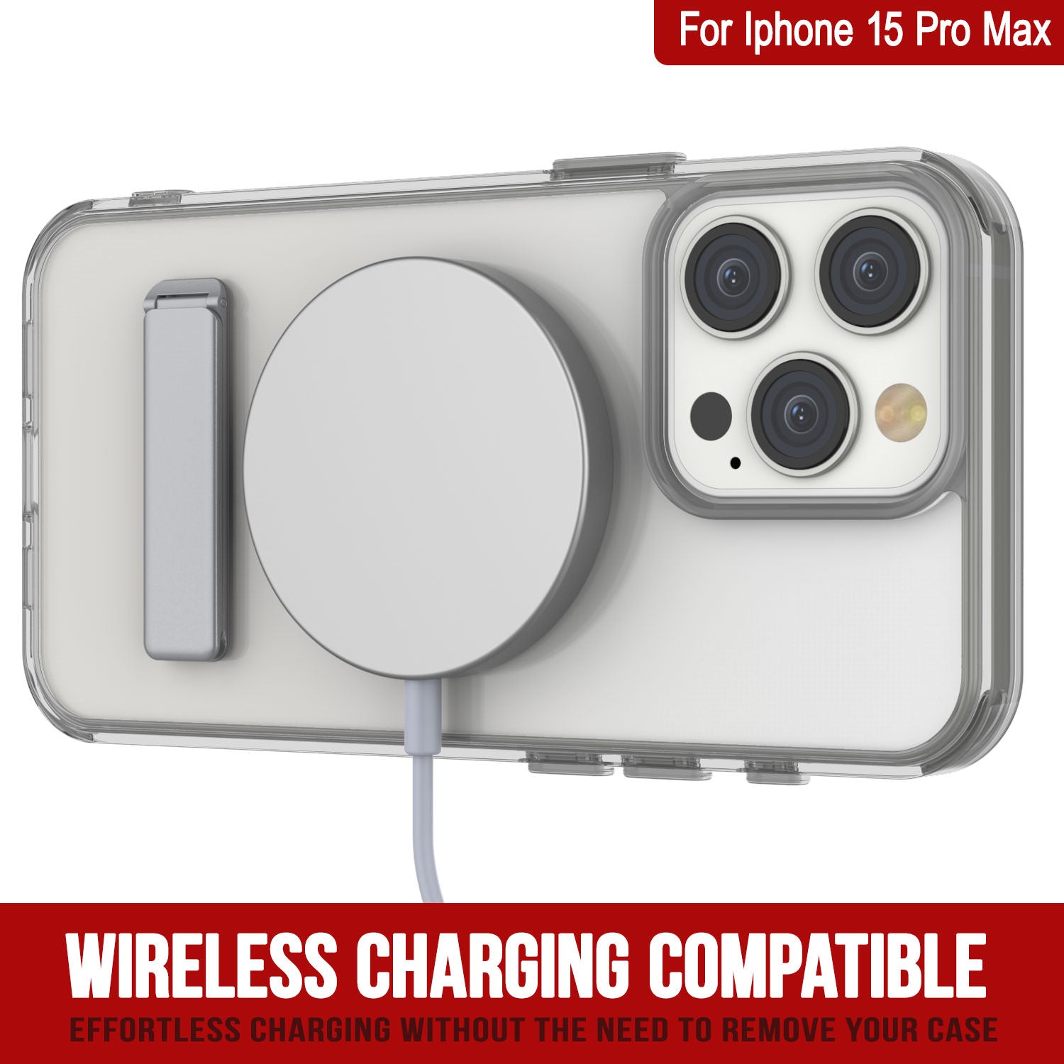 Punkcase iPhone 15 Pro Max Case with Kickstand [Crystal Kickstand Series] [Slim Fit] [Grey]