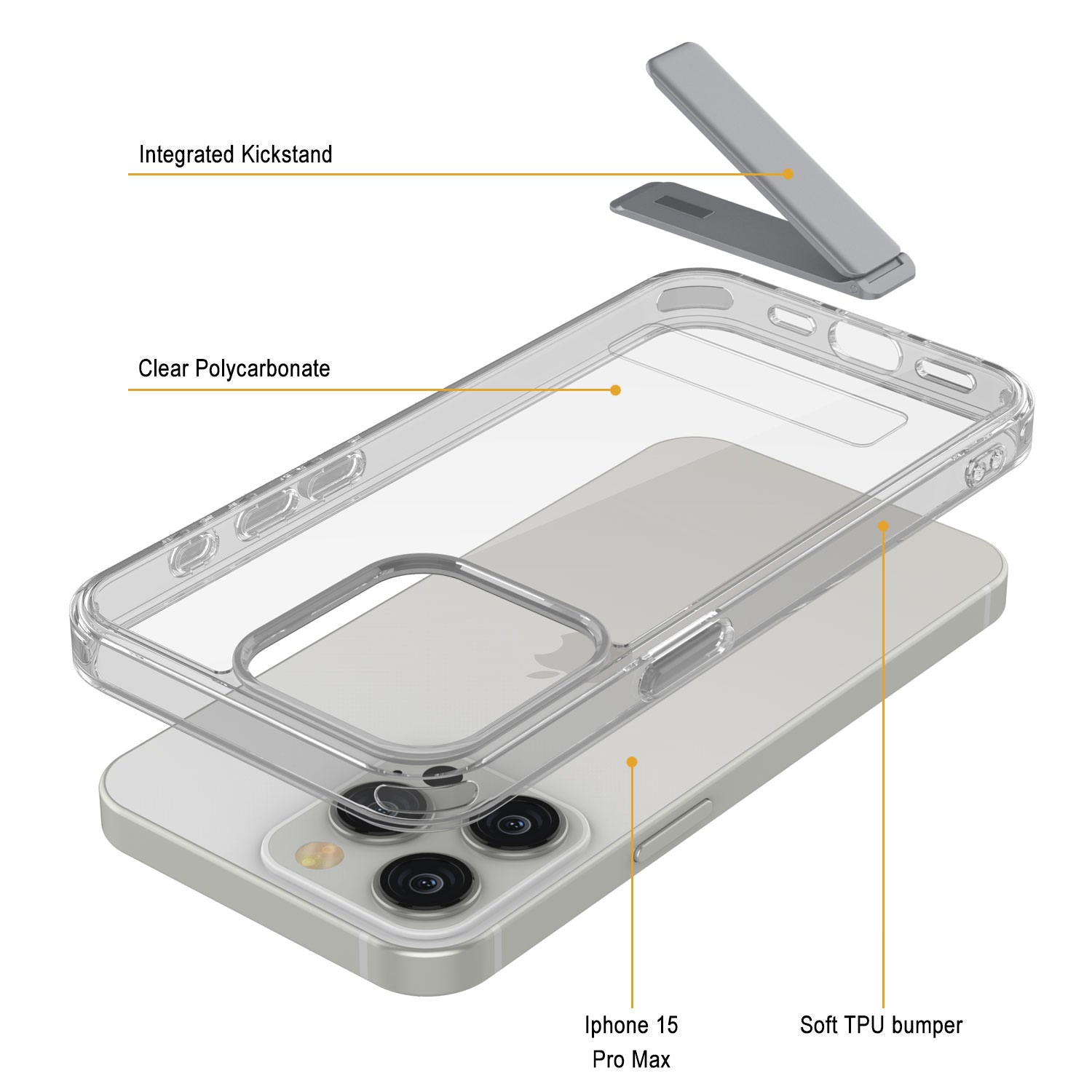 Punkcase iPhone 15 Pro Max Case with Kickstand [Crystal Kickstand Series] [Slim Fit] [Clear]