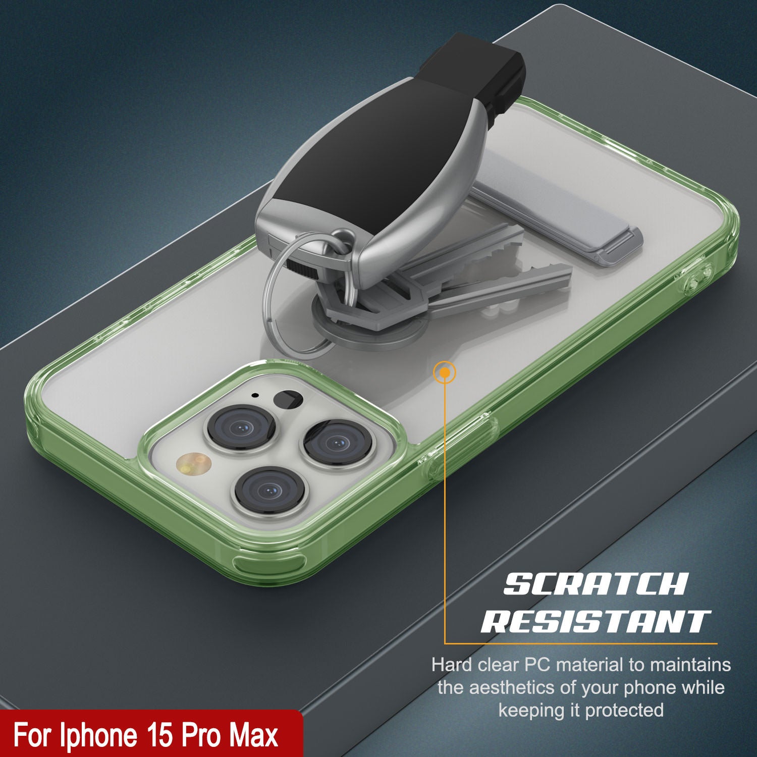 Punkcase iPhone 15 Pro Max Case with Kickstand [Crystal Kickstand Series] [Slim Fit] [Green]
