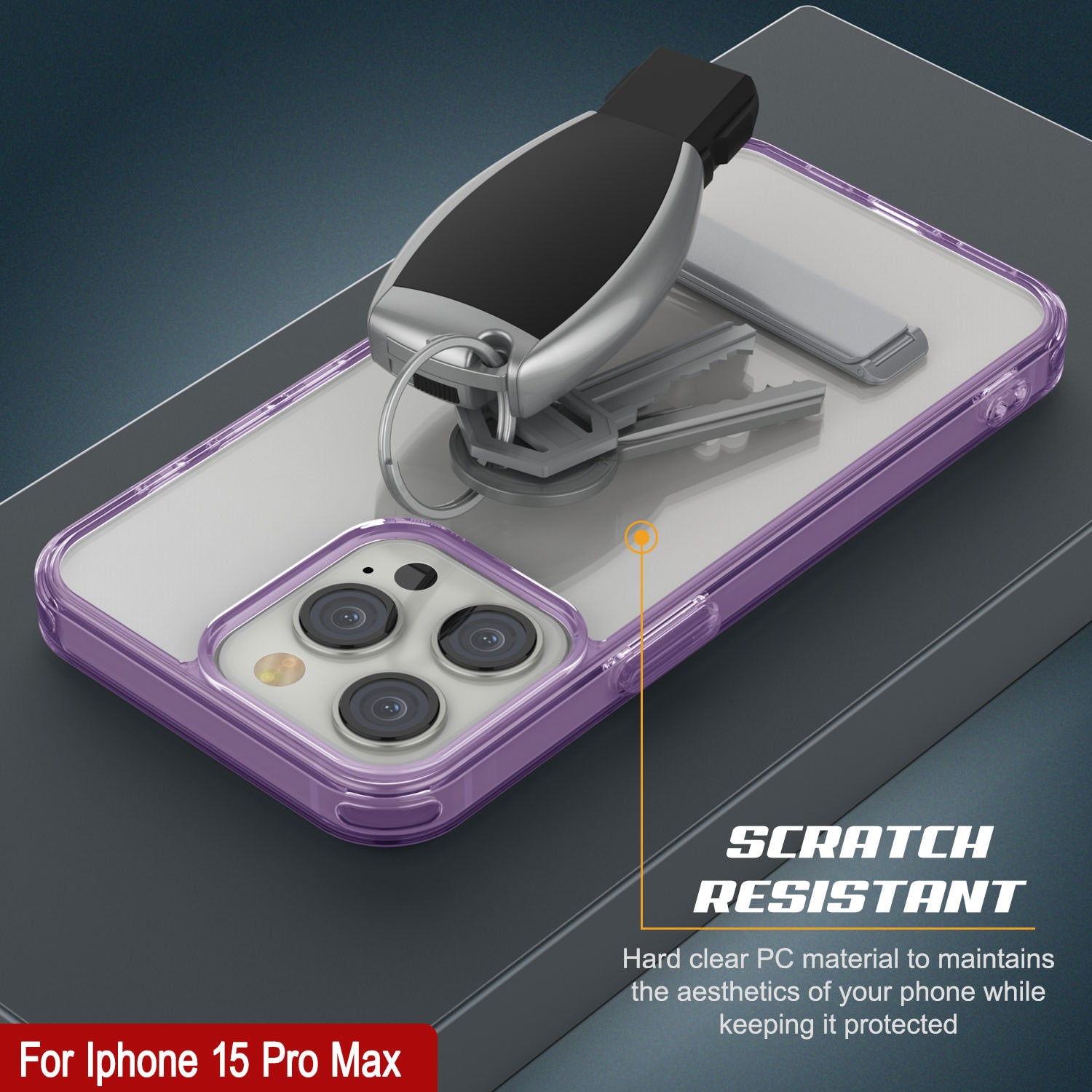Punkcase iPhone 15 Pro Max Case with Kickstand [Crystal Kickstand Series] [Slim Fit] [Purple]