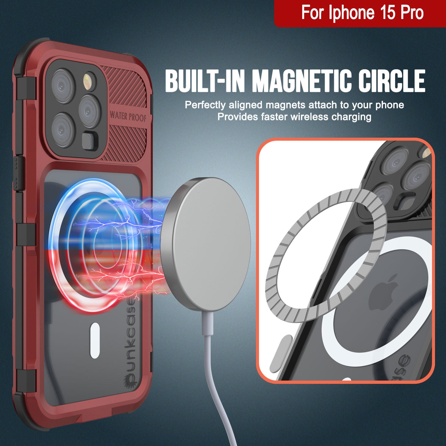 iPhone 15 Pro Metal Extreme 2.0 Series Aluminum Waterproof Case IP68 W/Buillt in Screen Protector [Red-Black]