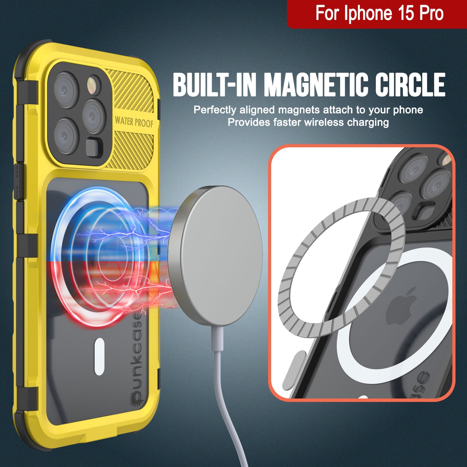 iPhone 15 Pro Metal Extreme 2.0 Series Aluminum Waterproof Case IP68 W/Buillt in Screen Protector [Yellow]