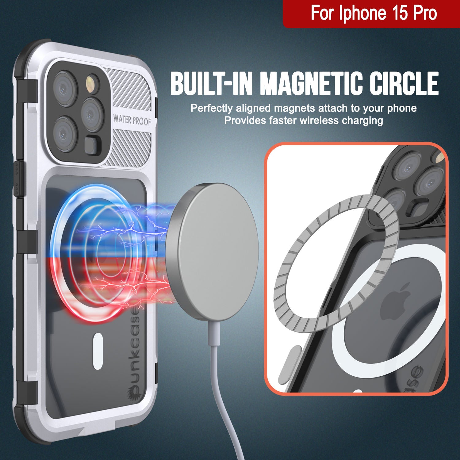 iPhone 15 Pro Metal Extreme 2.0 Series Aluminum Waterproof Case IP68 W/Buillt in Screen Protector [White]