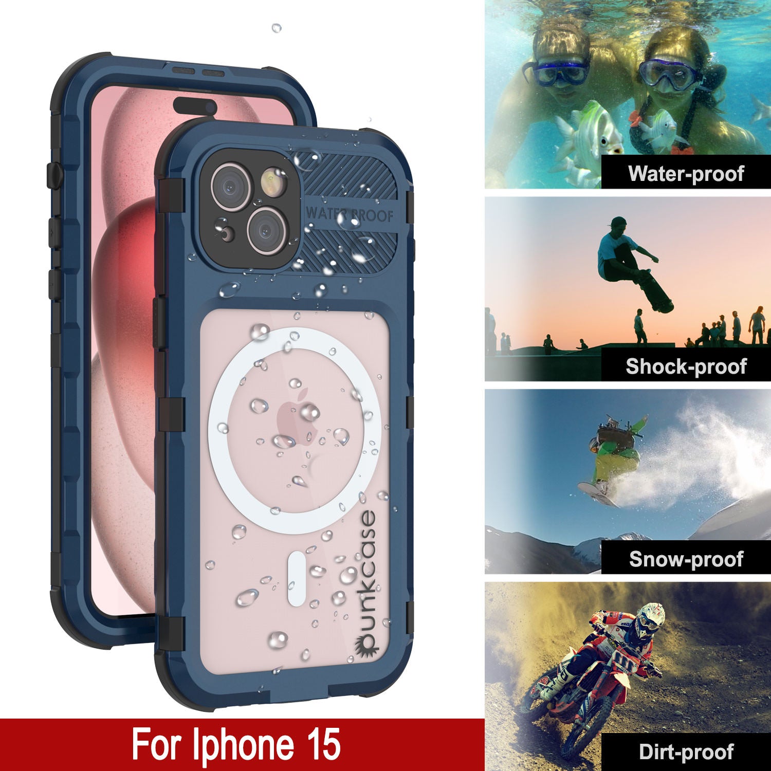 iPhone 15 Metal Extreme 2.0 Series Aluminum Waterproof Case IP68 W/Buillt in Screen Protector [Blue]