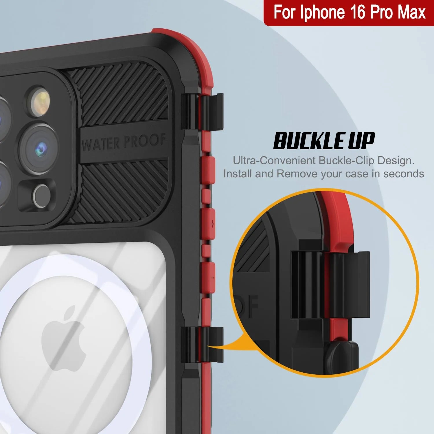 iPhone 16 Pro Max Metal Extreme 2.0 Series Aluminum Waterproof Case IP68 W/Buillt in Screen Protector [Black-Red]