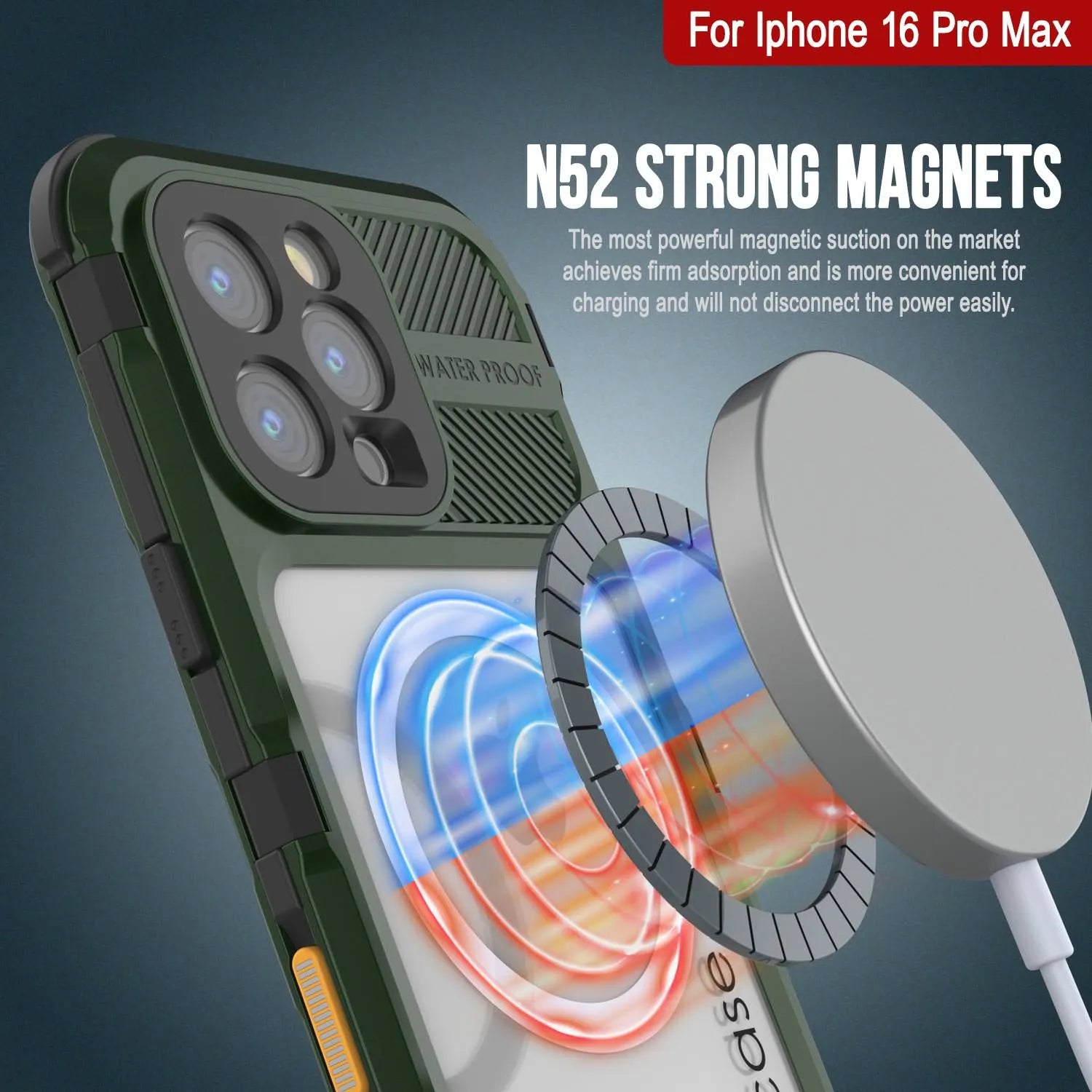 iPhone 16 Pro Max Metal Extreme 2.0 Series Aluminum Waterproof Case IP68 W/Buillt in Screen Protector [Dark Green]