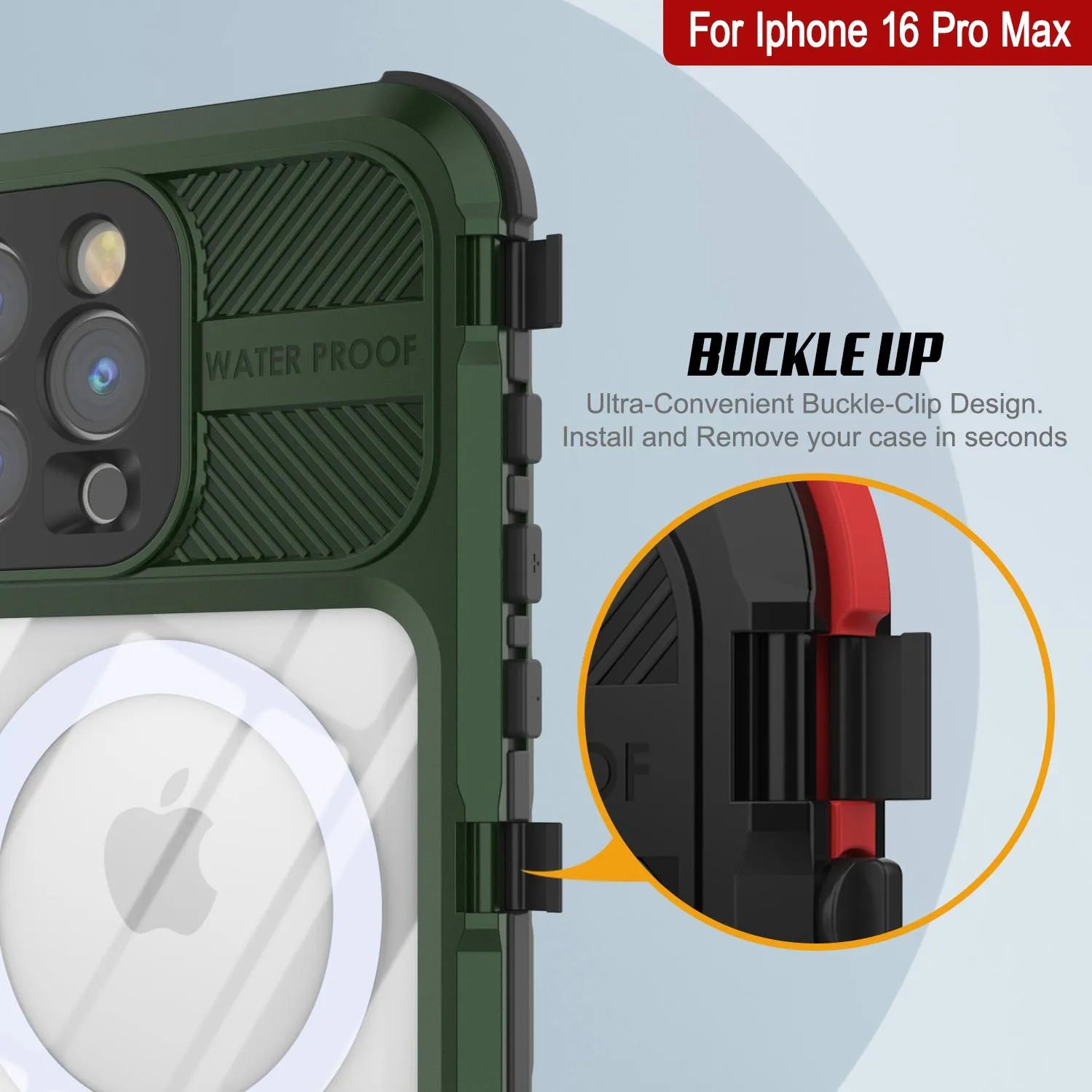 iPhone 16 Pro Max Metal Extreme 2.0 Series Aluminum Waterproof Case IP68 W/Buillt in Screen Protector [Dark Green]