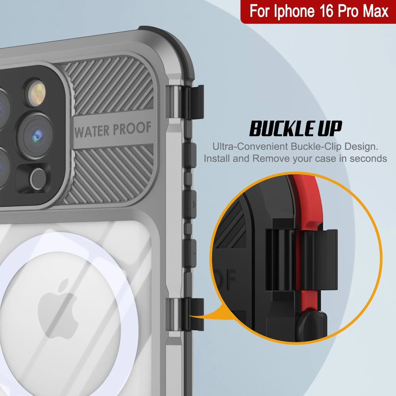 iPhone 16 Pro Max Metal Extreme 2.0 Series Aluminum Waterproof Case IP68 W/Buillt in Screen Protector [Silver]