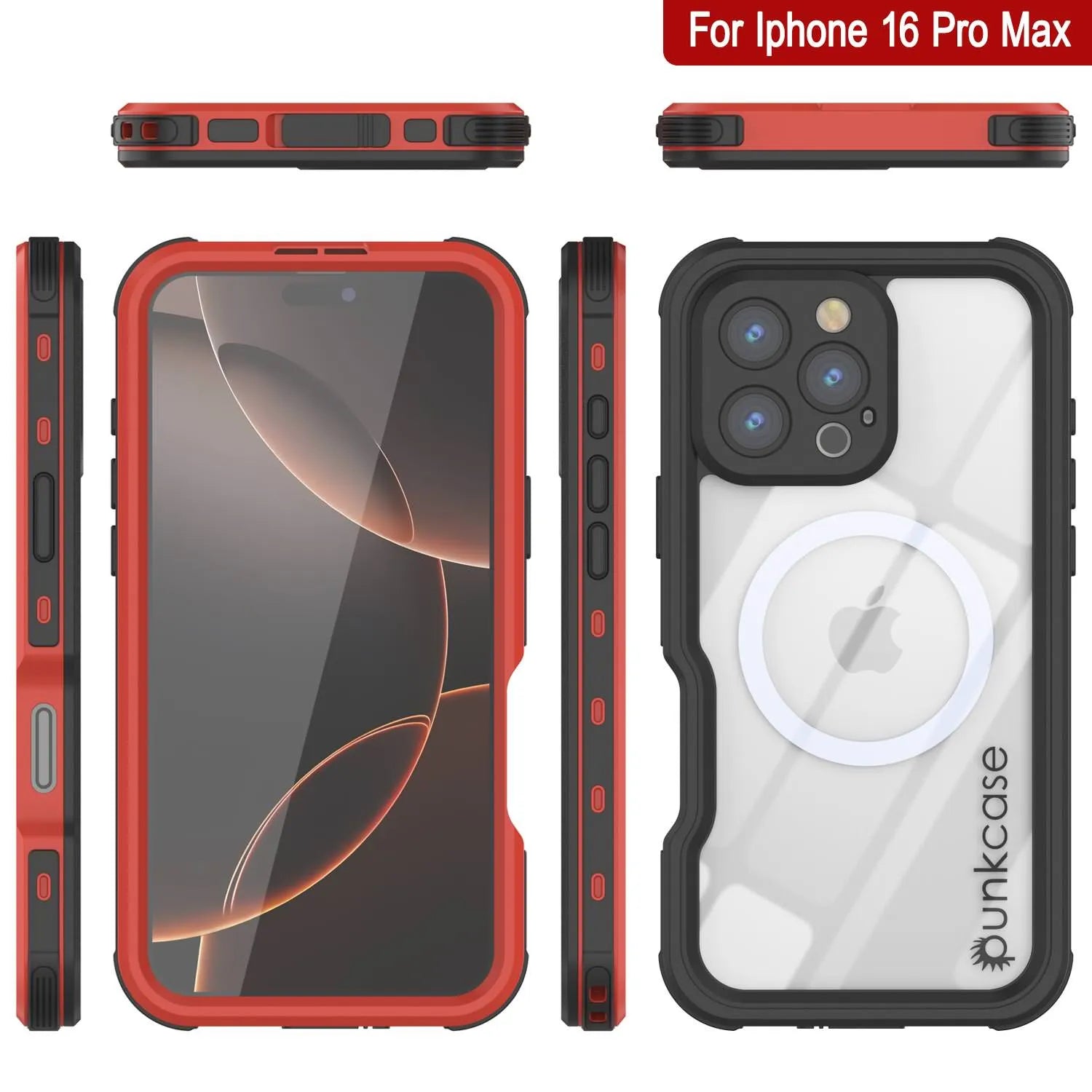 iPhone 16 Pro Max Waterproof Case, Punkcase SpikeStar Red Series | Thin Fit 6.6ft Underwater IP68 iPhone 16 Pro Max Waterproof Case, Punkcase SpikeStar Red Series | Thin Fit 6.6ft Underwater IP68