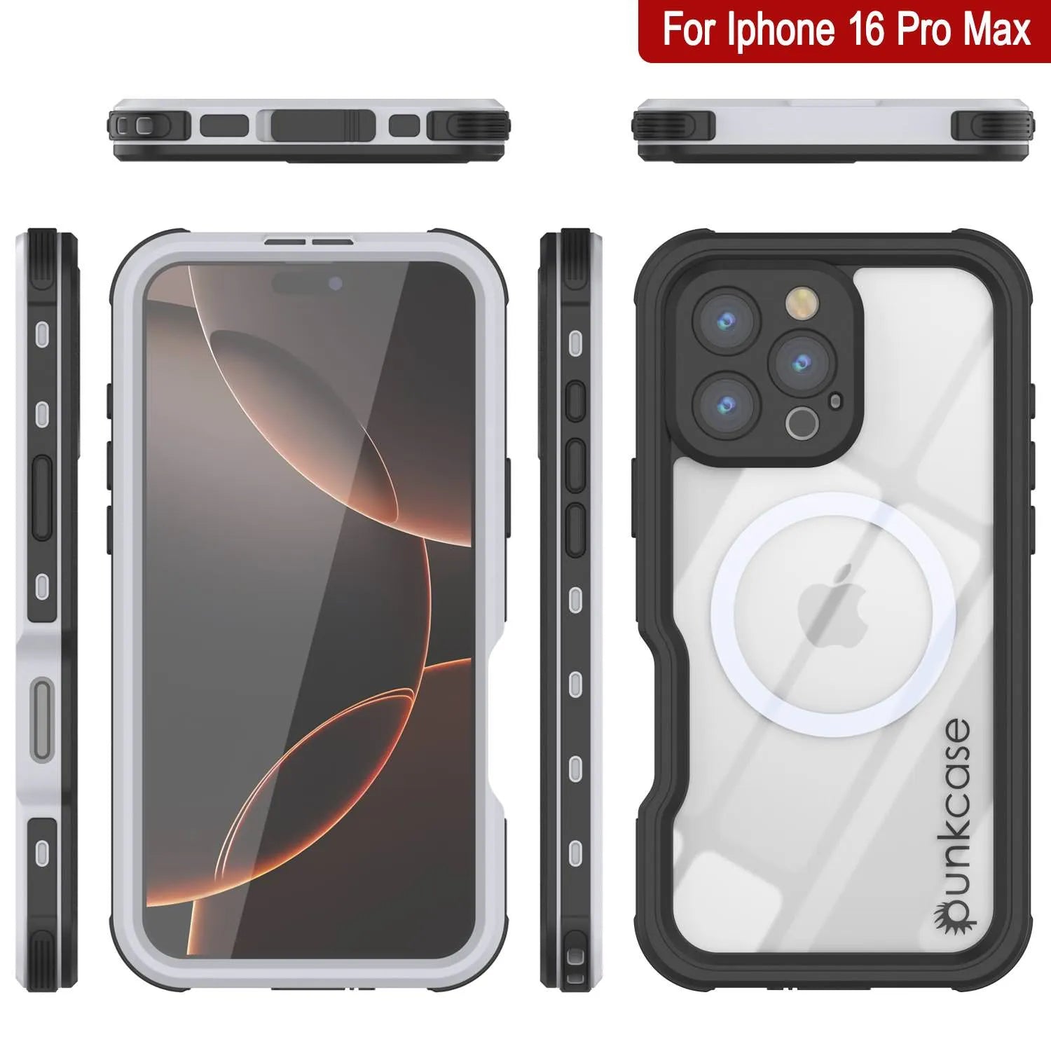 iPhone 16 Pro Max Waterproof IP68 Case, Punkcase [White
