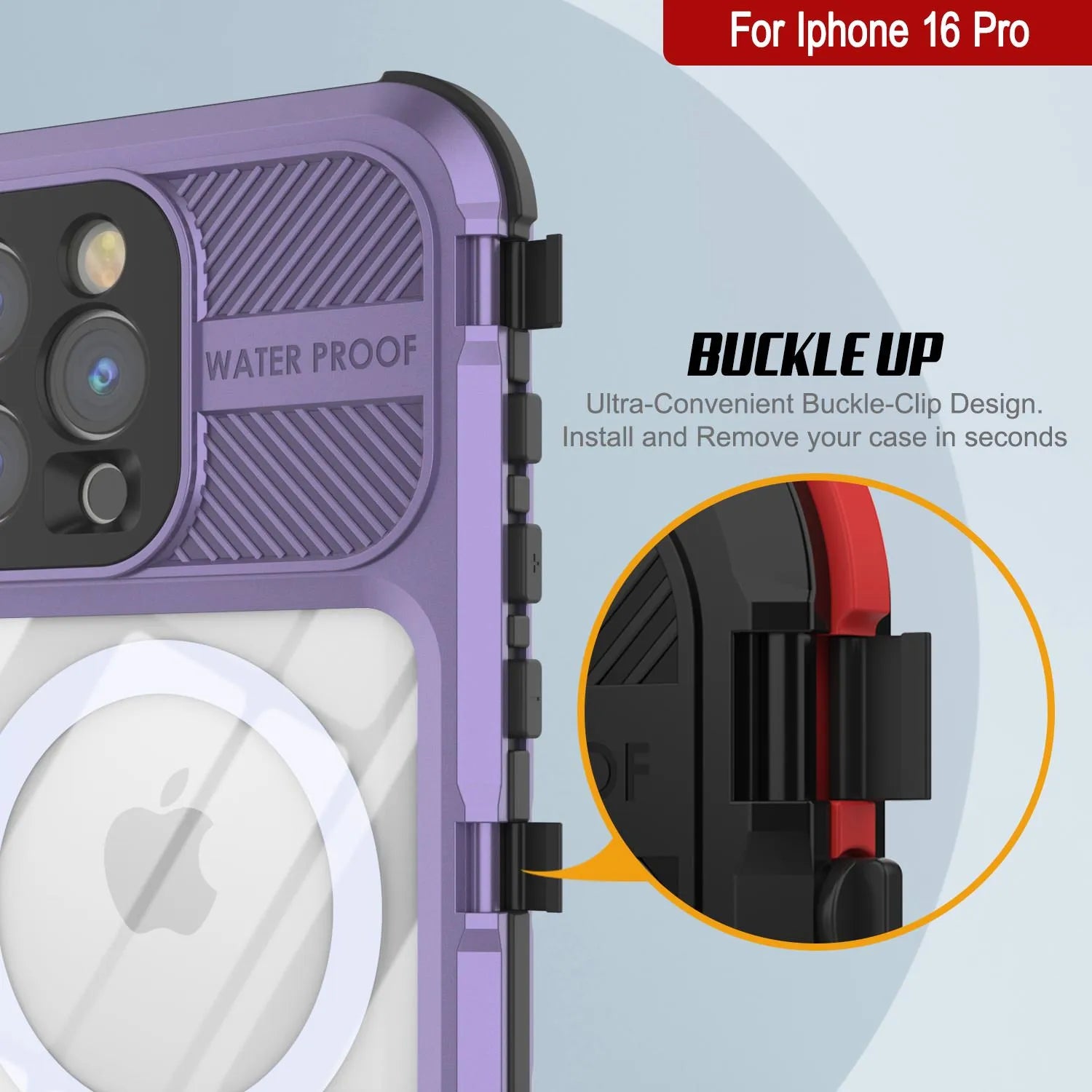 iPhone 16 Pro Metal Extreme 2.0 Series Aluminum Waterproof Case IP68 W/Buillt in Screen Protector [Purple]