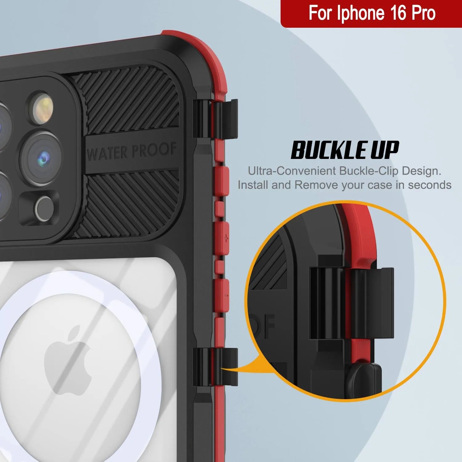 iPhone 16 Pro Metal Extreme 2.0 Series Aluminum Waterproof Case IP68 W/Buillt in Screen Protector [Black-Red]