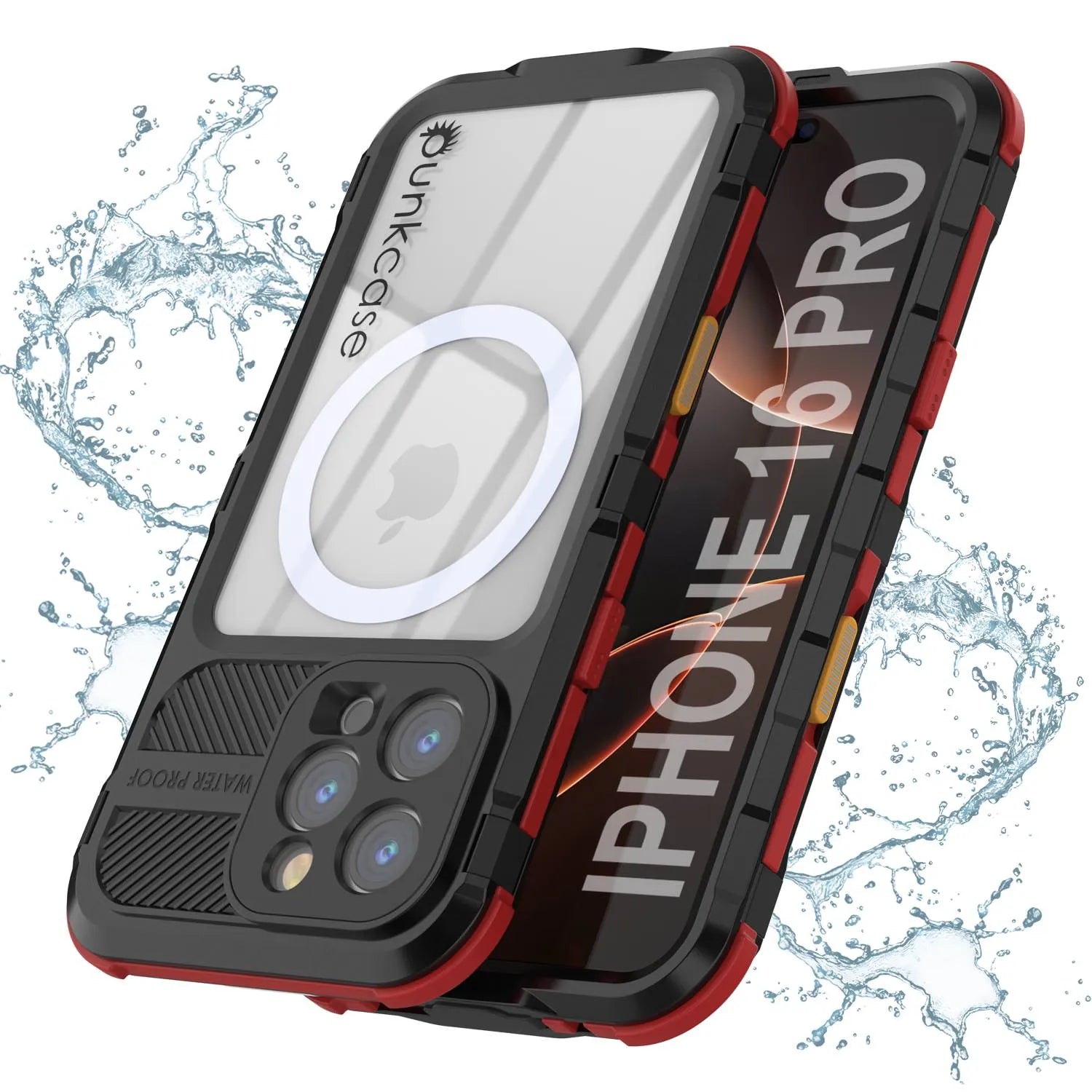 iPhone 16 Pro Metal Extreme 2.0 Series Aluminum Waterproof Case IP68 W/Buillt in Screen Protector [Black-Red]