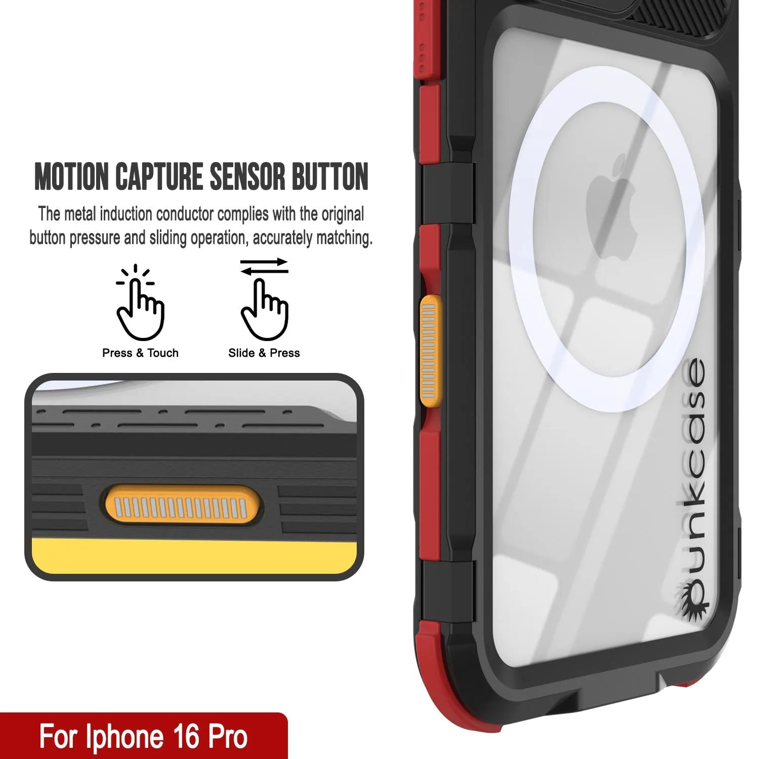 iPhone 16 Pro Metal Extreme 2.0 Series Aluminum Waterproof Case IP68 W/Buillt in Screen Protector [Black-Red]