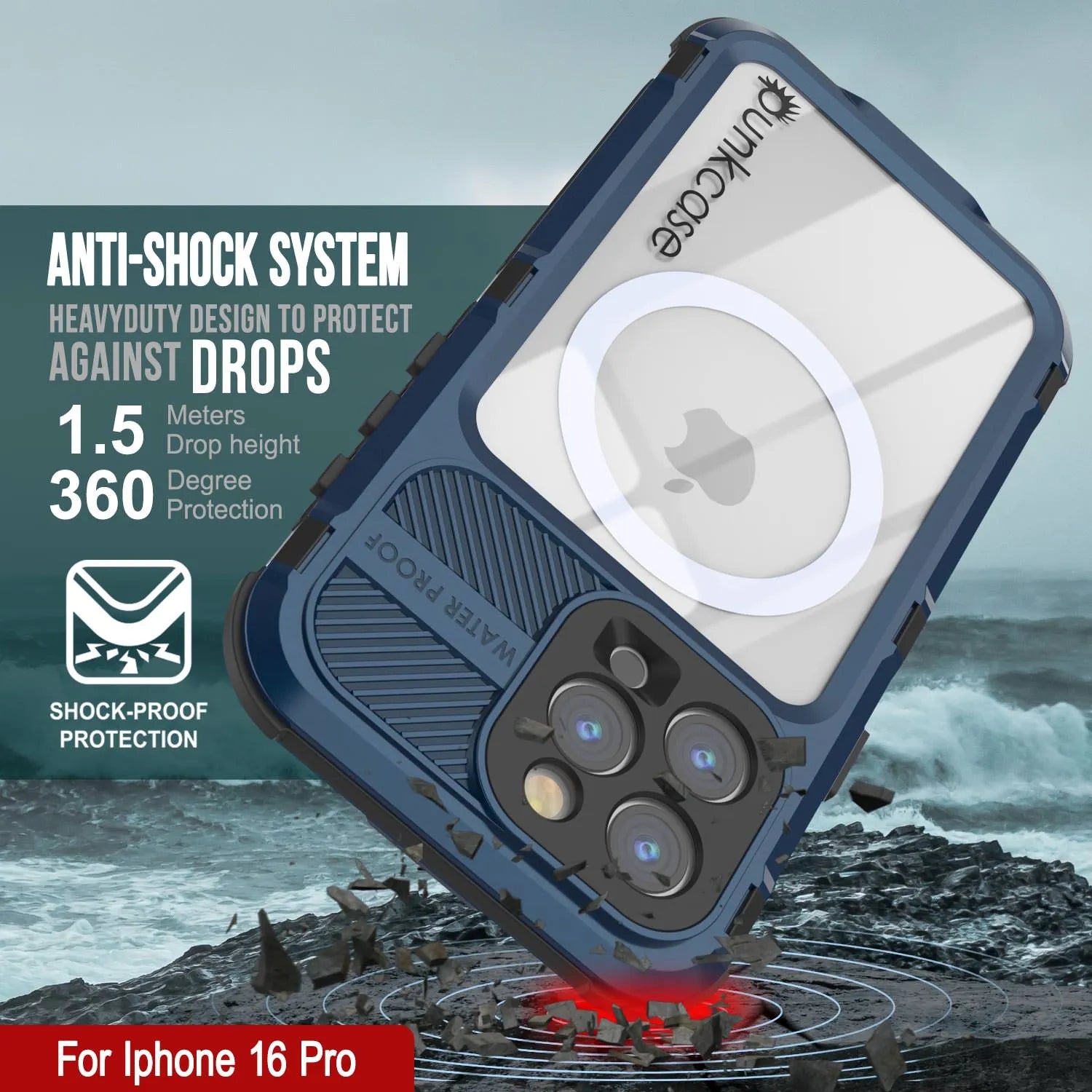 iPhone 16 Pro Metal Extreme 2.0 Series Aluminum Waterproof Case IP68 W/Buillt in Screen Protector [Blue]