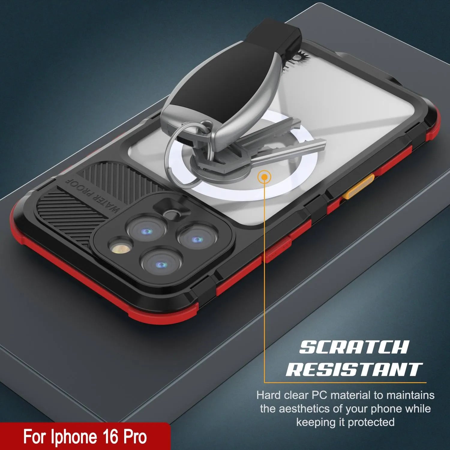 iPhone 16 Pro Metal Extreme 2.0 Series Aluminum Waterproof Case IP68 W/Buillt in Screen Protector [Black-Red]