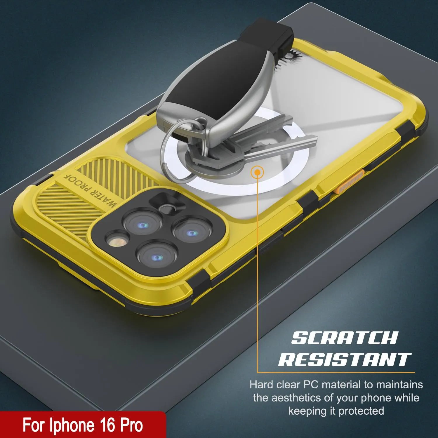 iPhone 16 Pro Metal Extreme 2.0 Series Aluminum Waterproof Case IP68 W/Buillt in Screen Protector [Yellow]