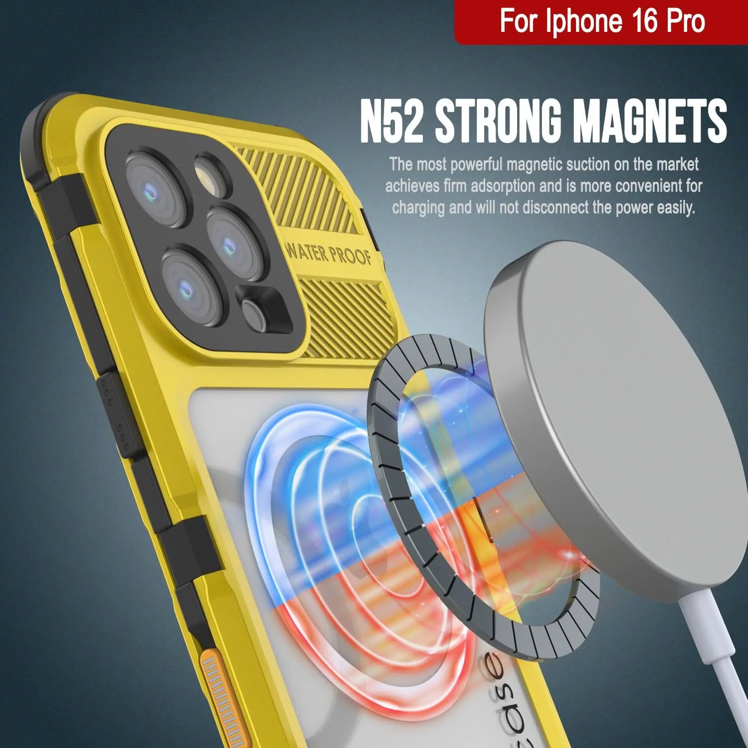 iPhone 16 Pro Metal Extreme 2.0 Series Aluminum Waterproof Case IP68 W/Buillt in Screen Protector [Yellow]
