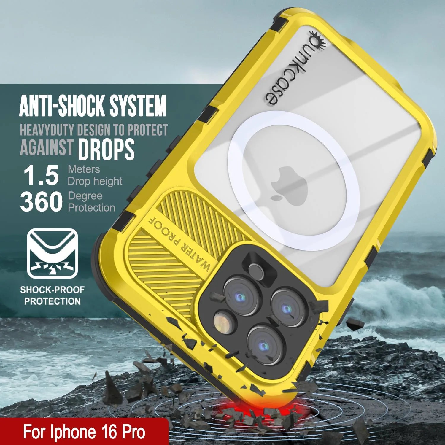 iPhone 16 Pro Metal Extreme 2.0 Series Aluminum Waterproof Case IP68 W/Buillt in Screen Protector [Yellow]