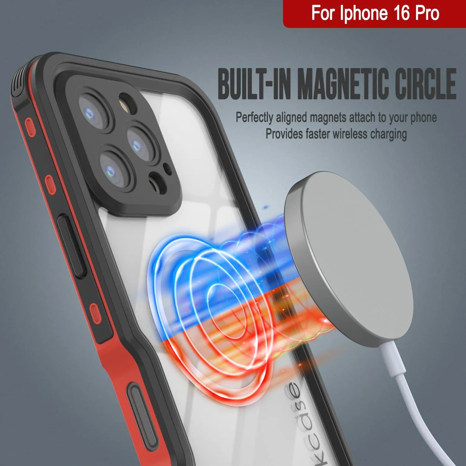 iPhone 16 Pro Waterproof IP68 Case, Punkcase [Red] [StudStar