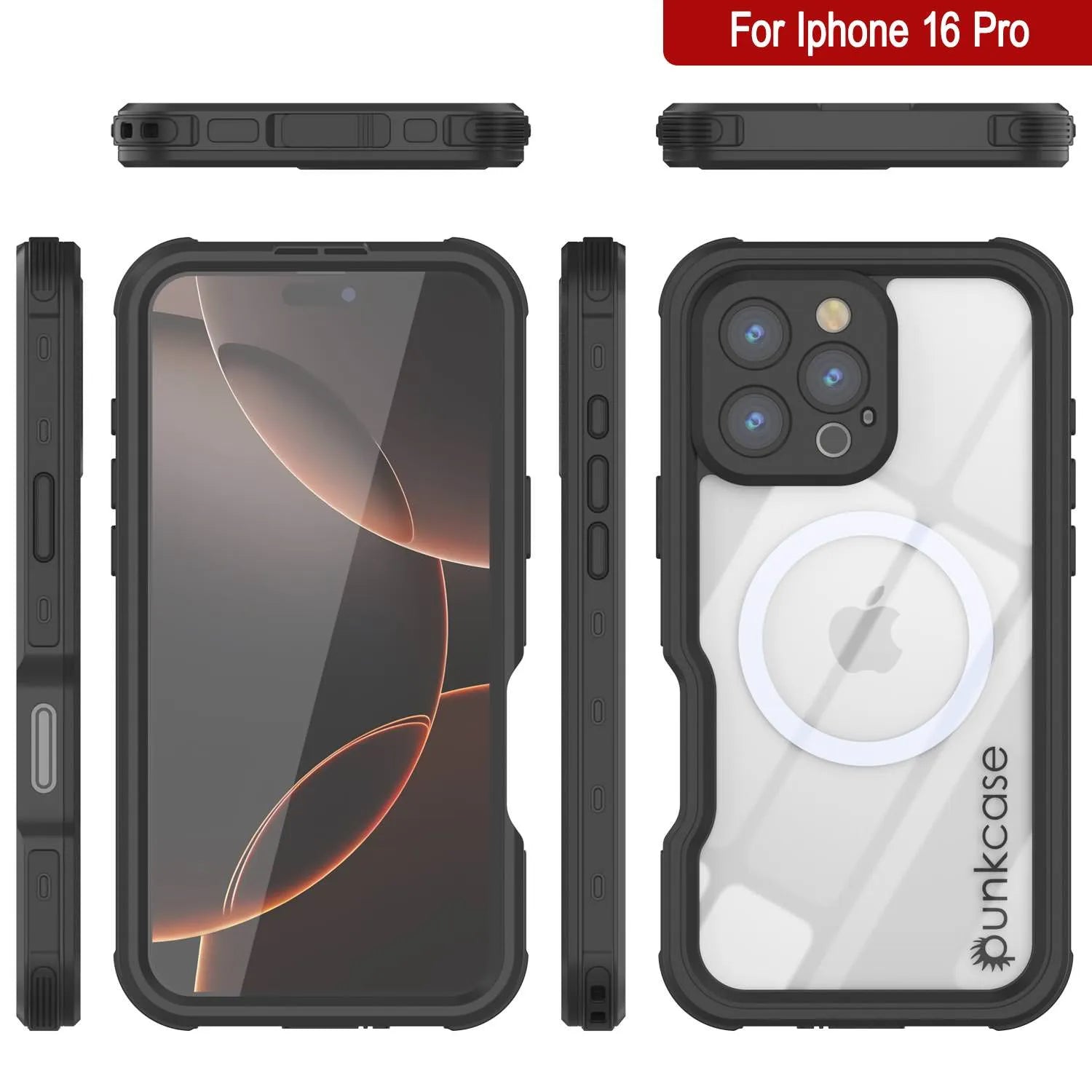 iPhone 16 Pro Waterproof IP68 Case, Punkcase [Clear] [StudStar Series] [Slim Fit] [Dirtproof]