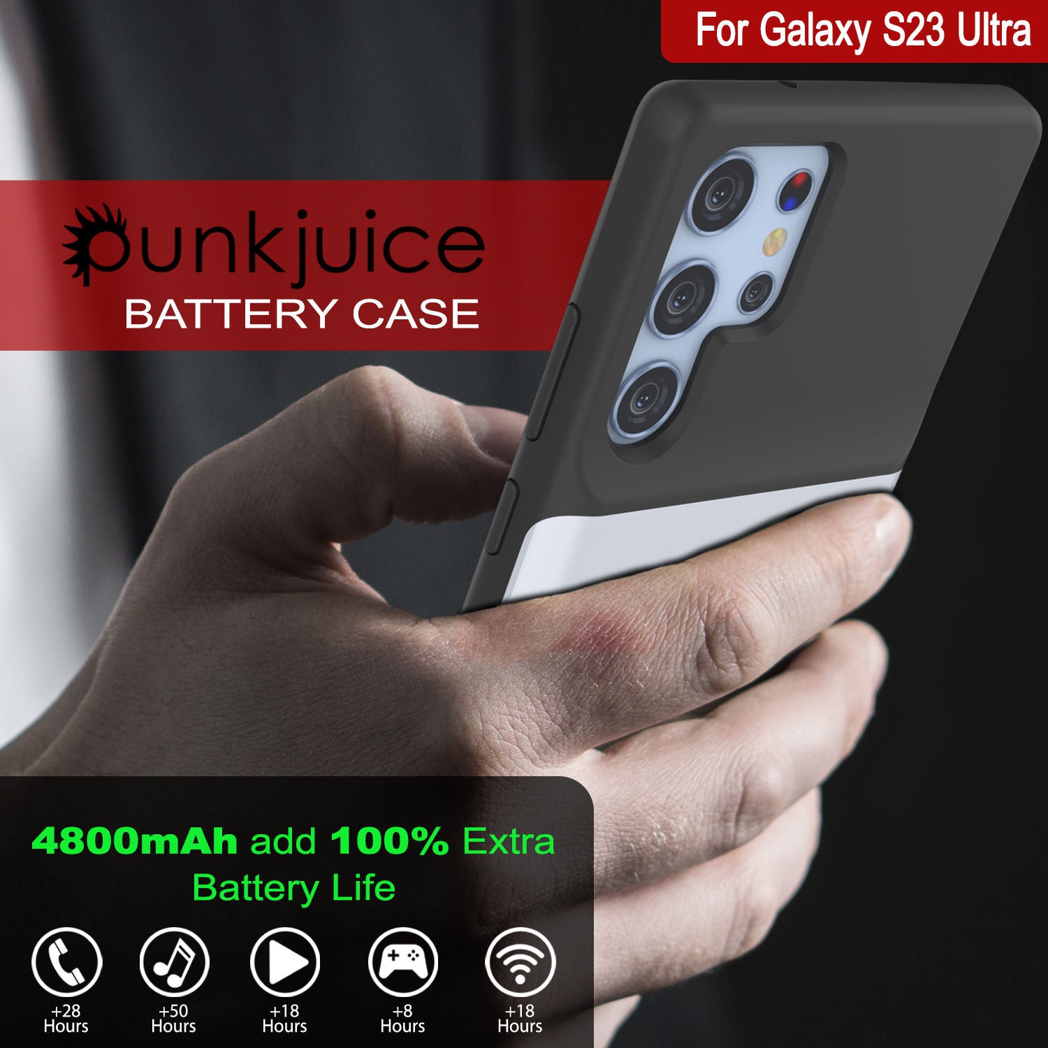 PunkJuice S23 Ultra Battery Case White - Portable Charging Power Juice Bank with 4800mAh, White PunkJuice S23 Ultra Battery Case White - Portable Charging Power Juice Bank with 4800mAh, White