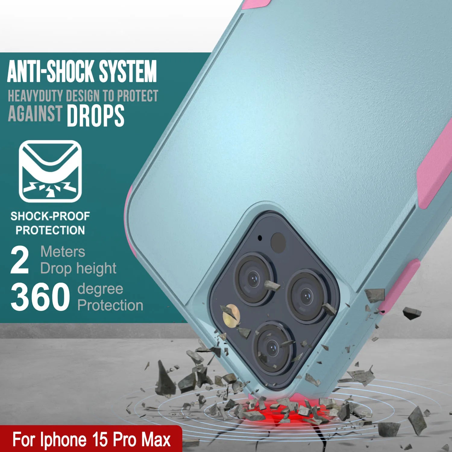 Punkcase for iPhone 15 Pro Max Belt Clip Multilayer Holster Case [Patron Series] [Mint-Pink]