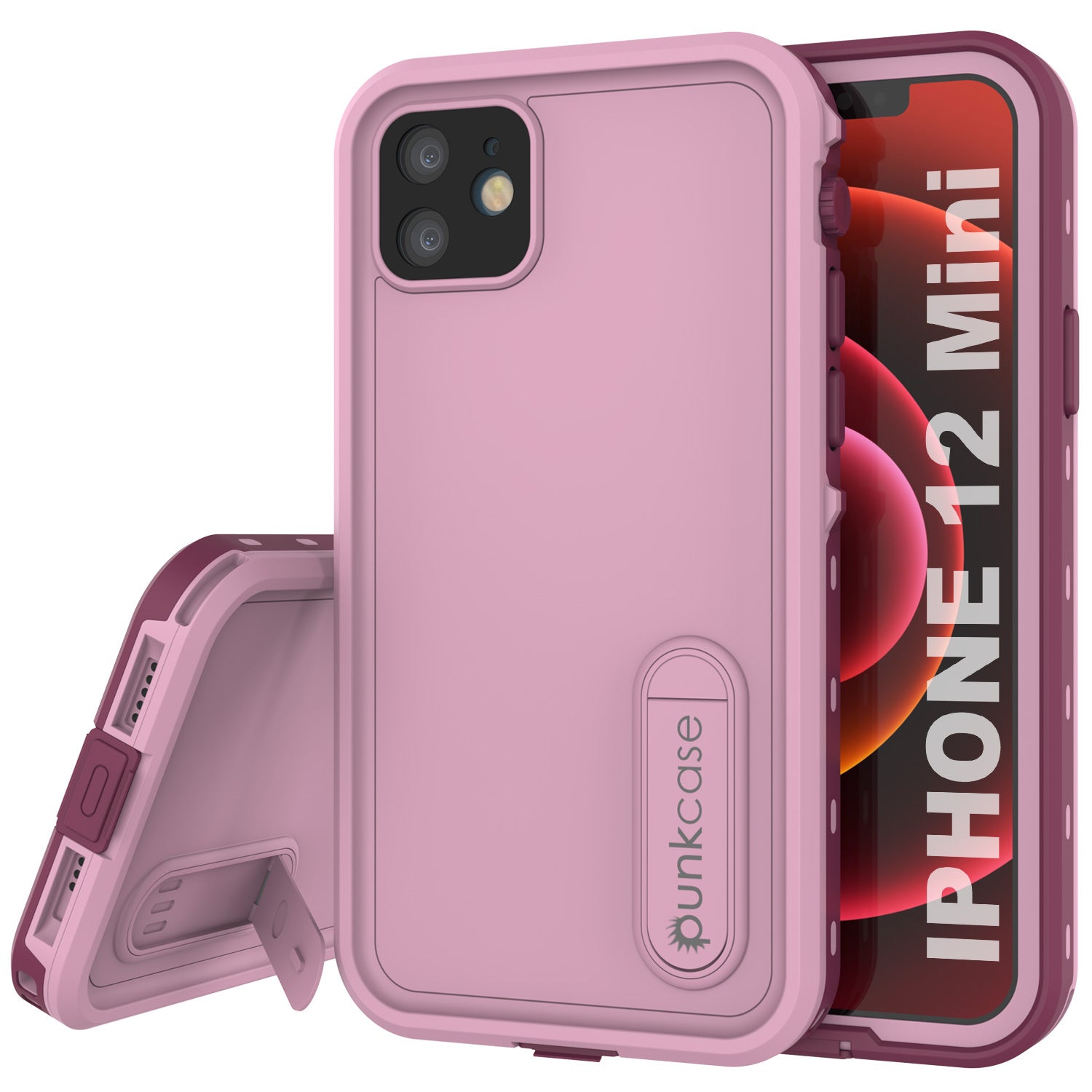 iPhone 12 Mini Waterproof Case, Punkcase [KickStud Series] Armor Cover [Pink]