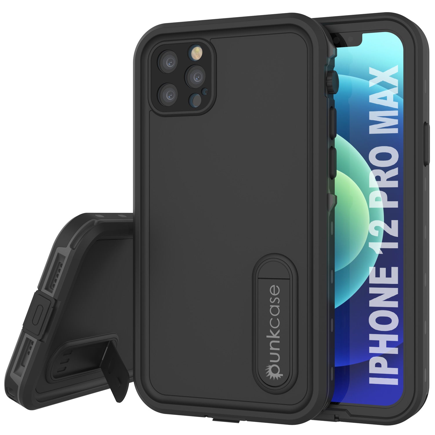 iPhone 12 Pro Max Waterproof Case, Punkcase [KickStud Series] Armor Cover [Black]